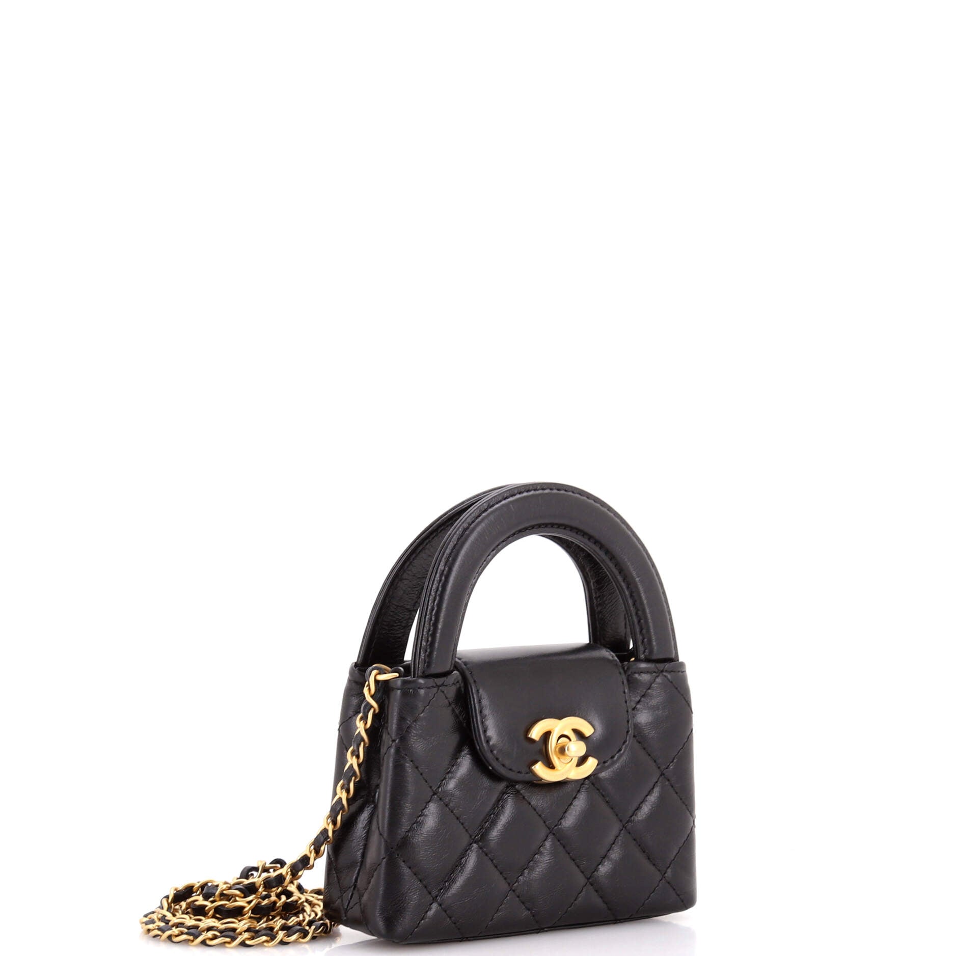 Kelly Top Handle Shopping Bag Quilted Shiny Aged Calfskin Nano