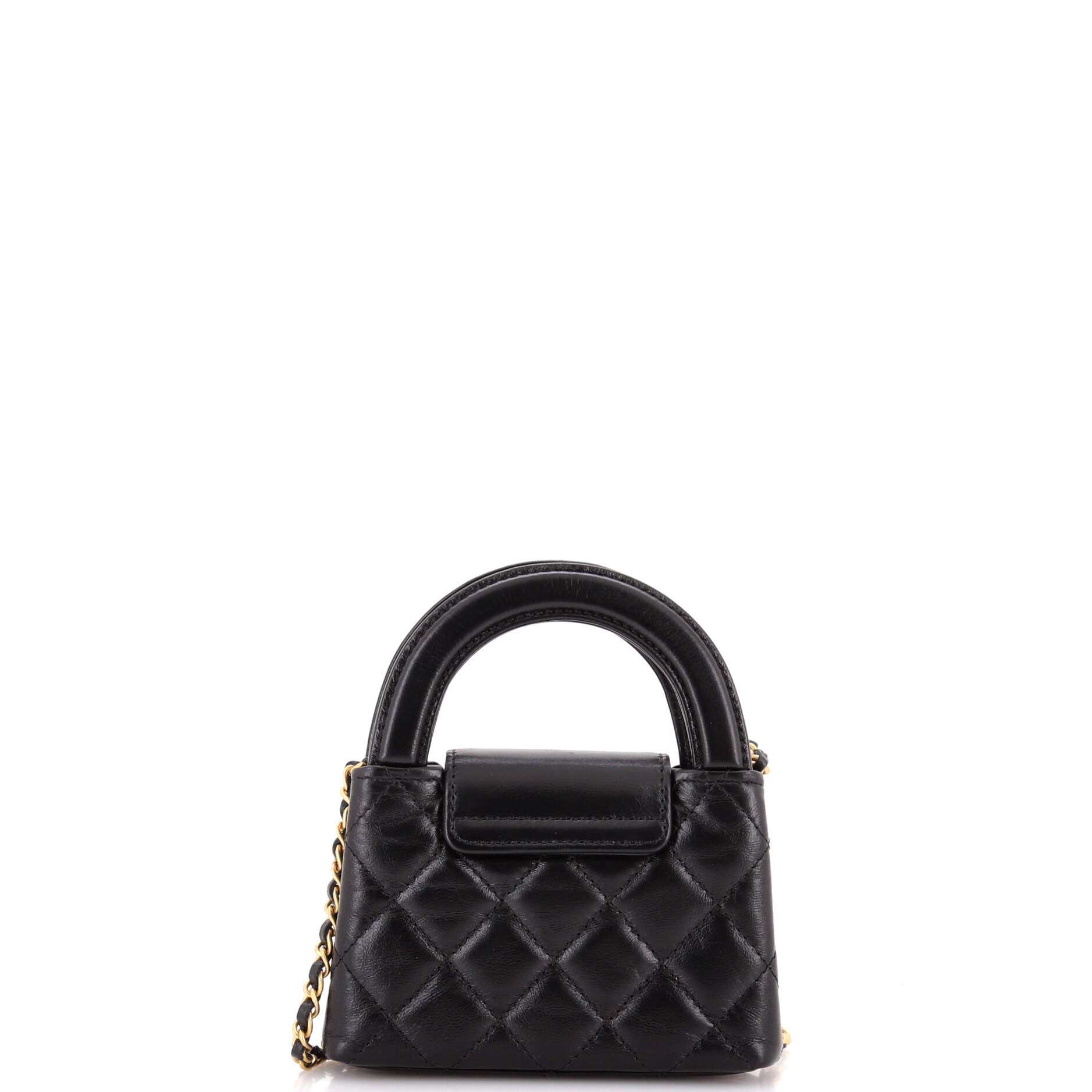 Kelly Top Handle Shopping Bag Quilted Shiny Aged Calfskin Nano