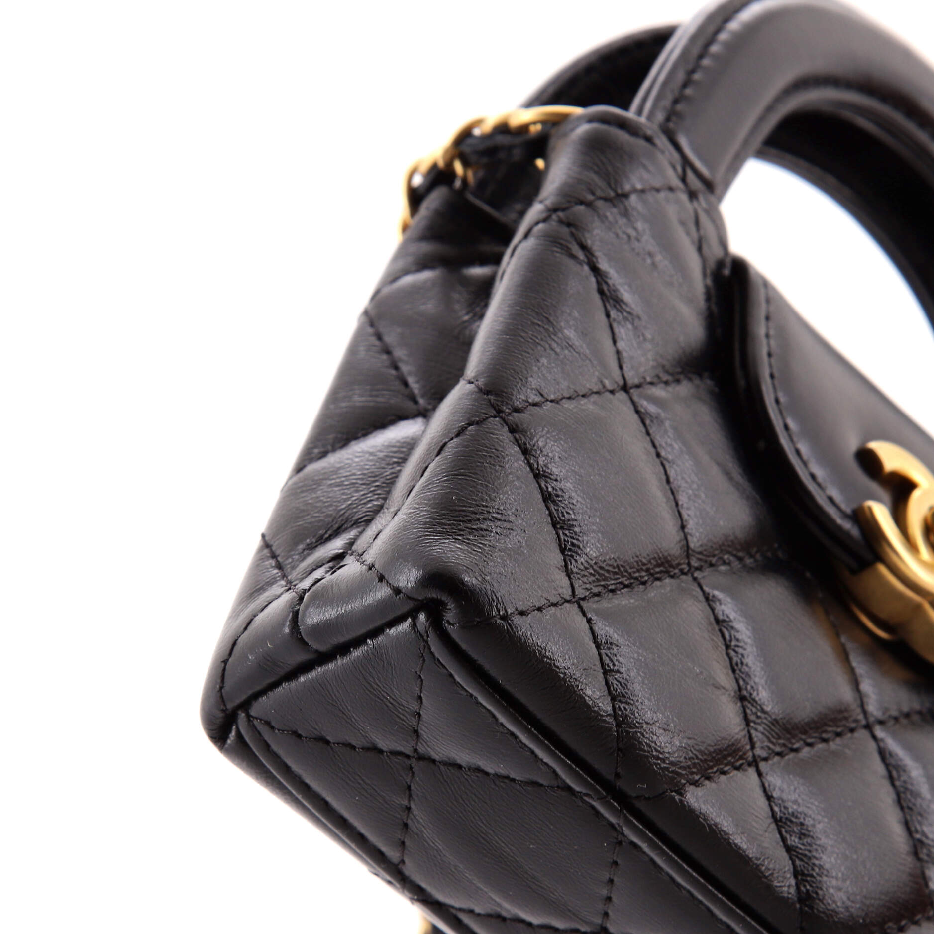 Kelly Top Handle Shopping Bag Quilted Shiny Aged Calfskin Nano