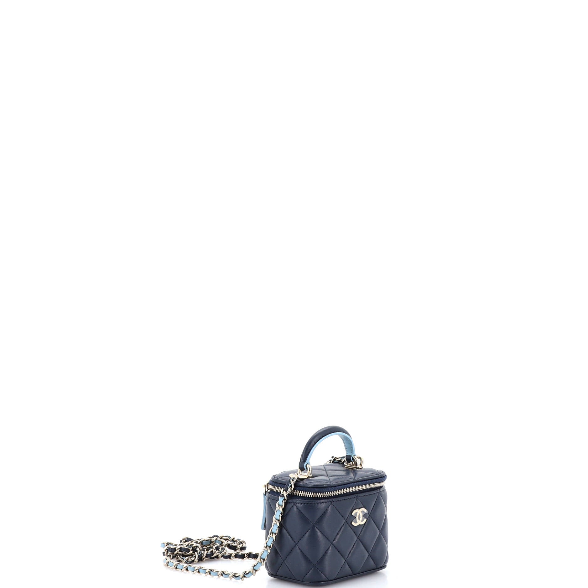 Classic Top Handle Vanity Case with Chain Quilted Lambskin Mini