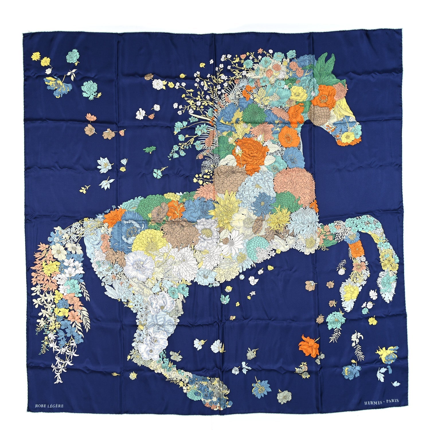 Silk Robe Legere Scarf 140 Marine Vert Orange