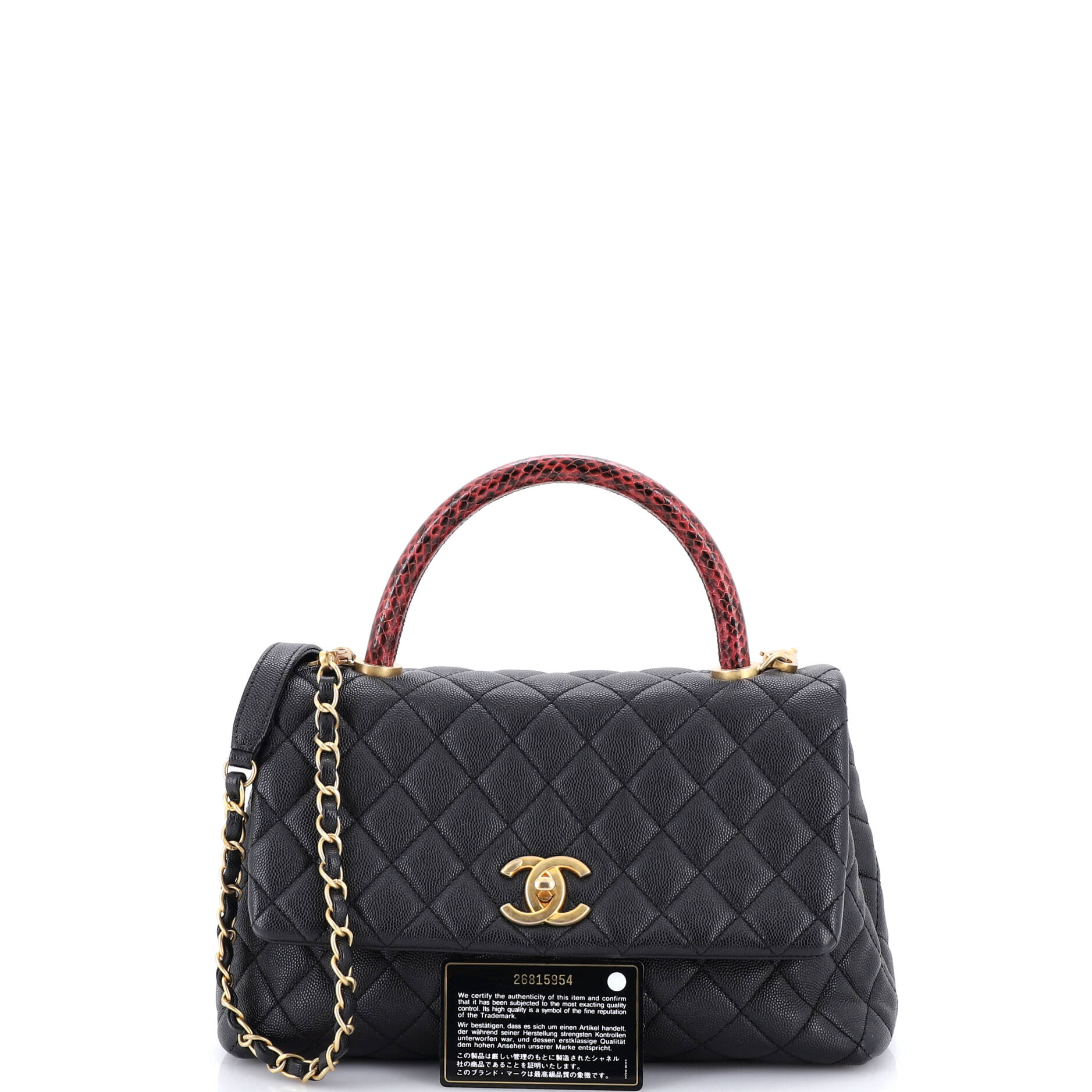 Coco Top Handle Bag Quilted Caviar with Snakeskin Small