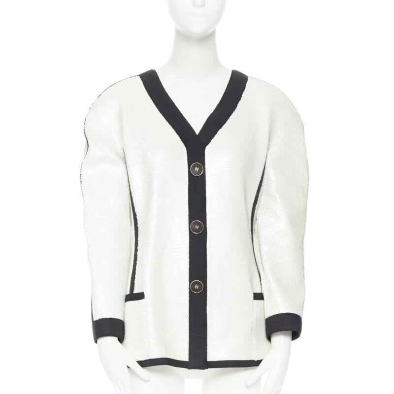 Women's Chanel SS sequin grosgrain trim scuba zipper jacket