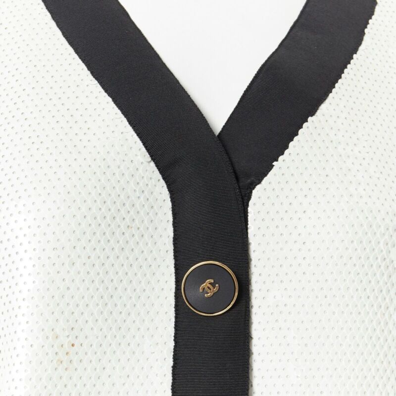 Women's Chanel SS sequin grosgrain trim scuba zipper jacket