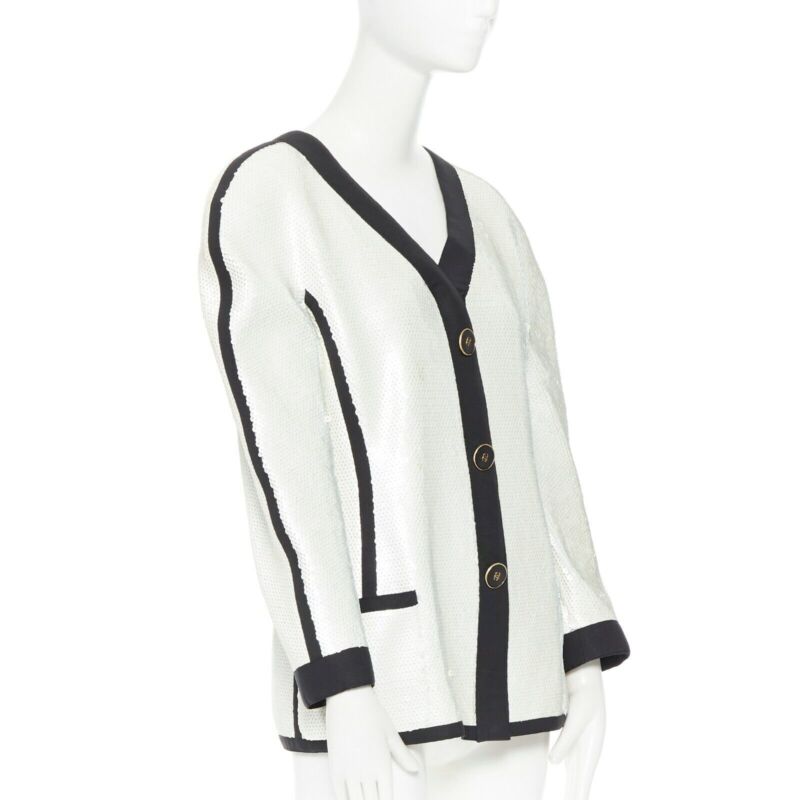 Women's Chanel SS sequin grosgrain trim scuba zipper jacket
