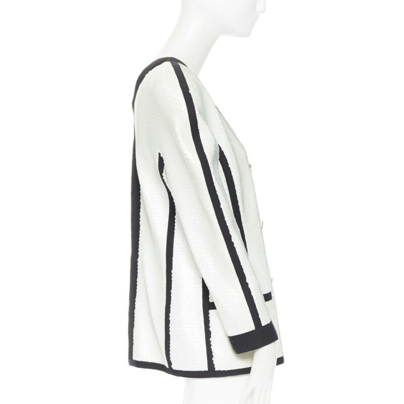 Women's Chanel SS sequin grosgrain trim scuba zipper jacket
