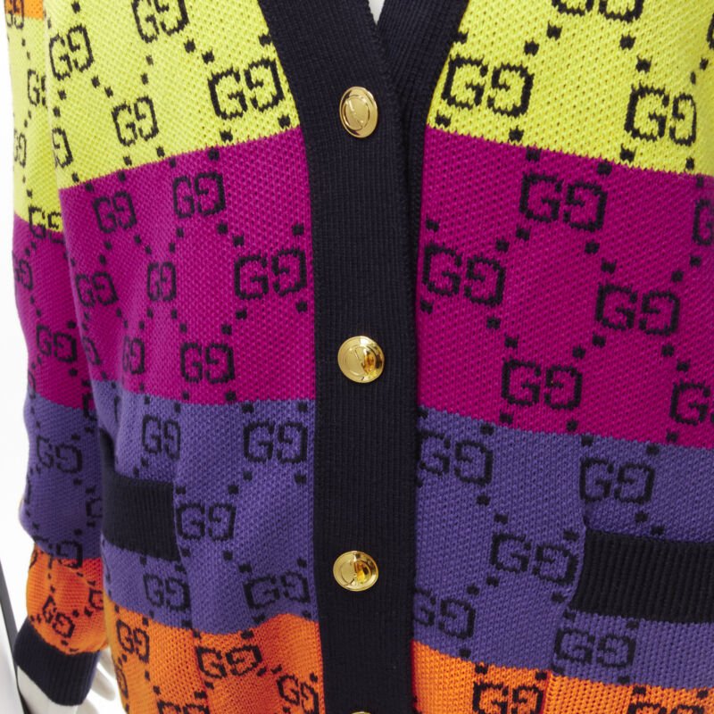 Women's Gucci wool cotton colorblocked GG monogram gld button overd cardigan