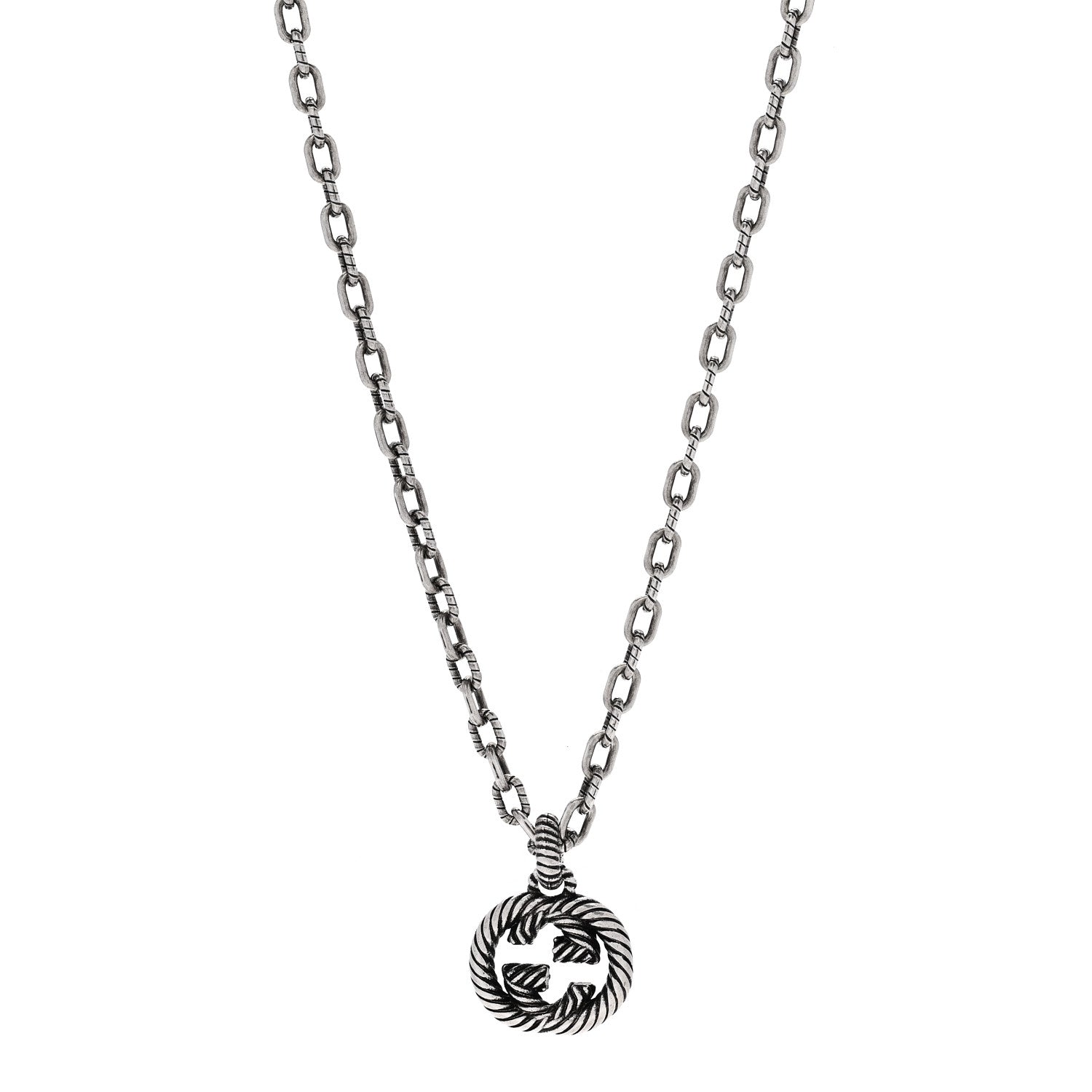 Sterling Silver Textured Interlocking G Pendant Necklace