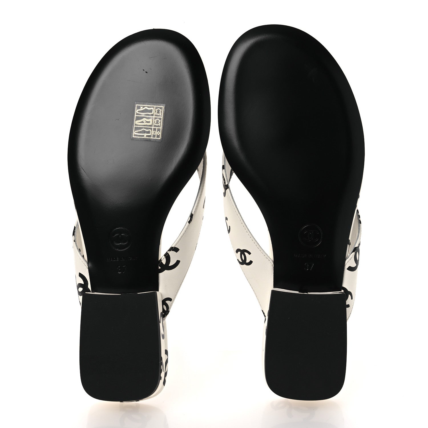 Lambskin Printed CC Thong Sandals 37 White Black