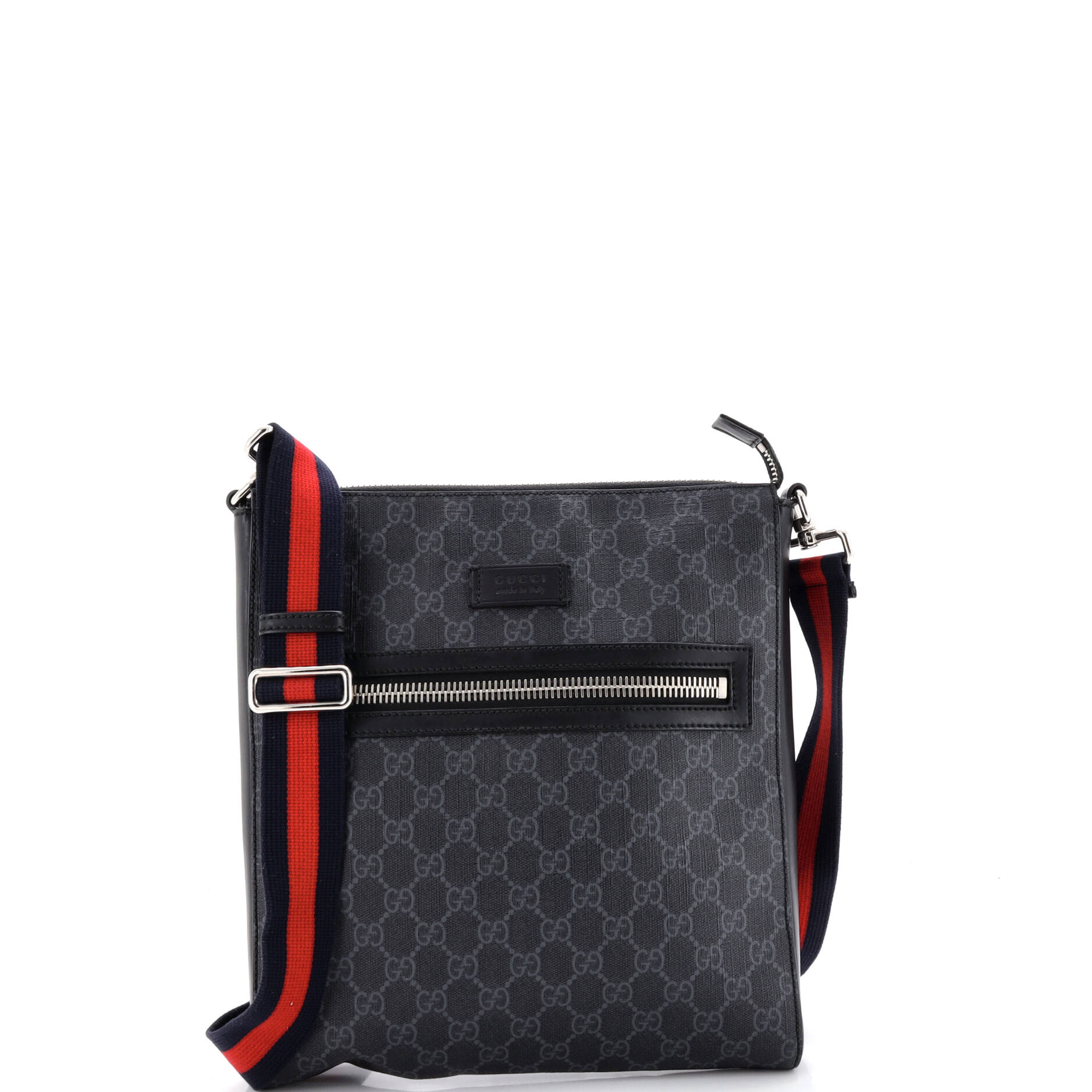 Web Strap Front Zip Messenger Bag GG Coated Canvas Medium