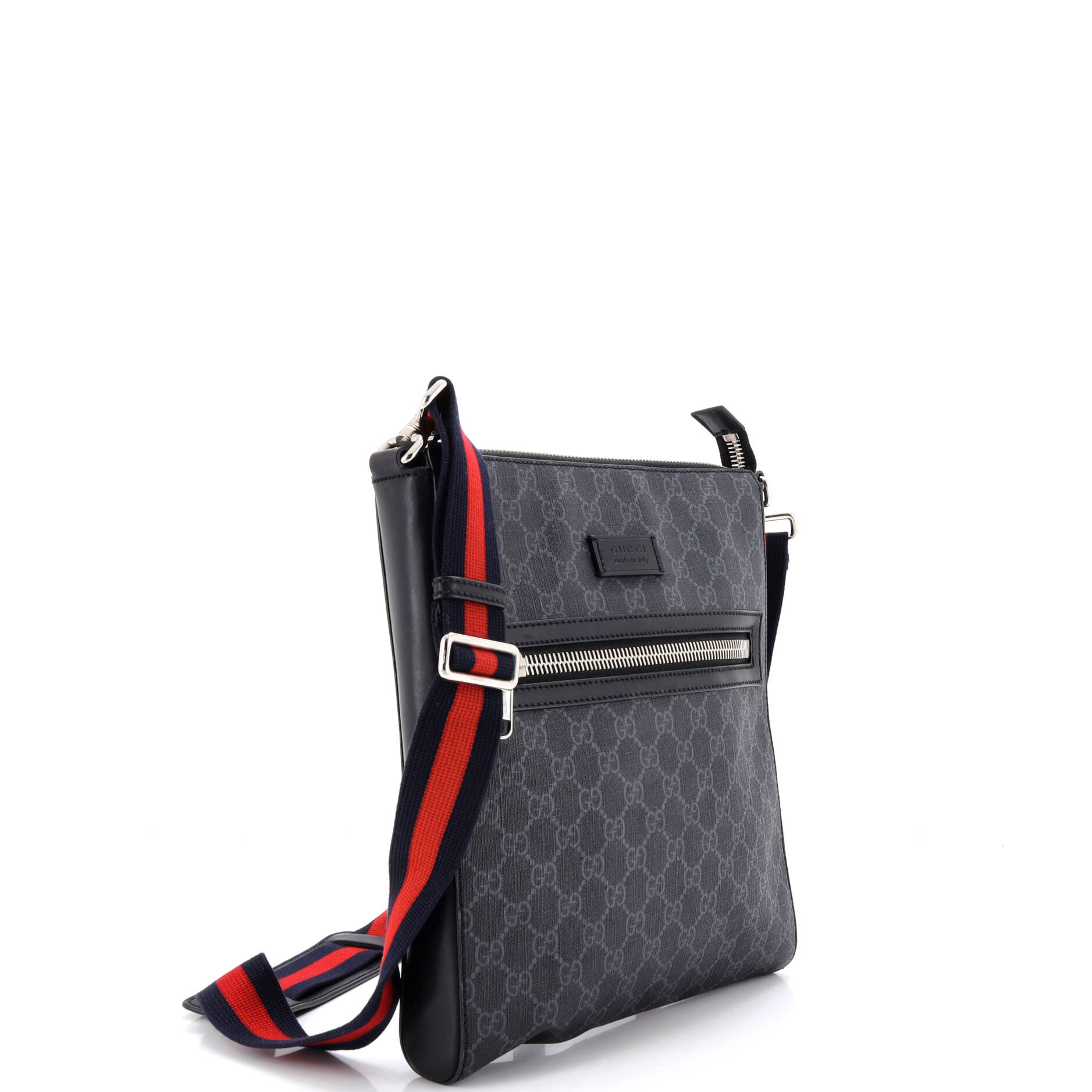 Web Strap Front Zip Messenger Bag GG Coated Canvas Medium