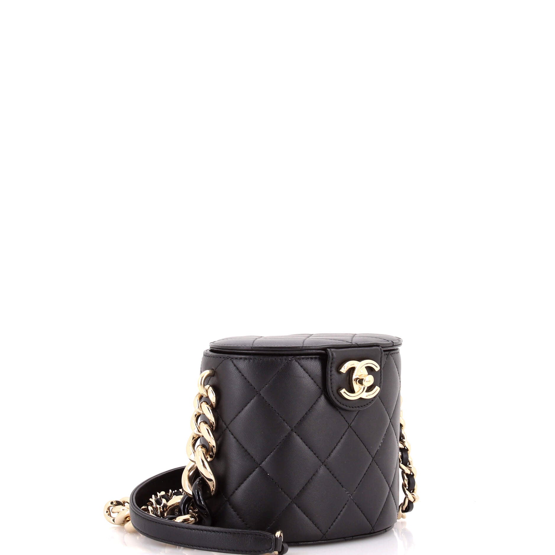 Resin Elegant Chain Tubular Vanity Case Quilted Lambskin Small