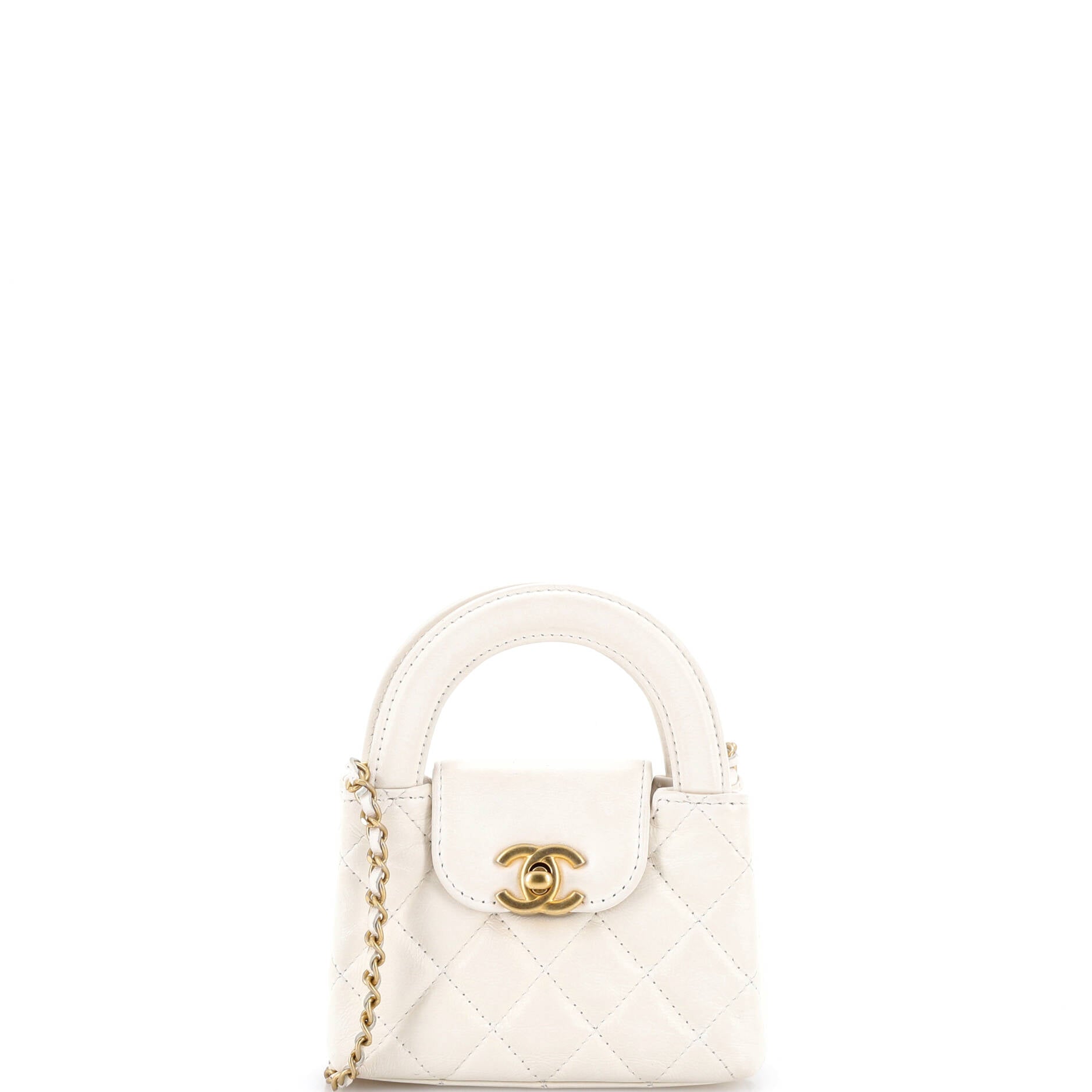 Kelly Top Handle Shopping Bag Quilted Shiny Aged Calfskin Nano