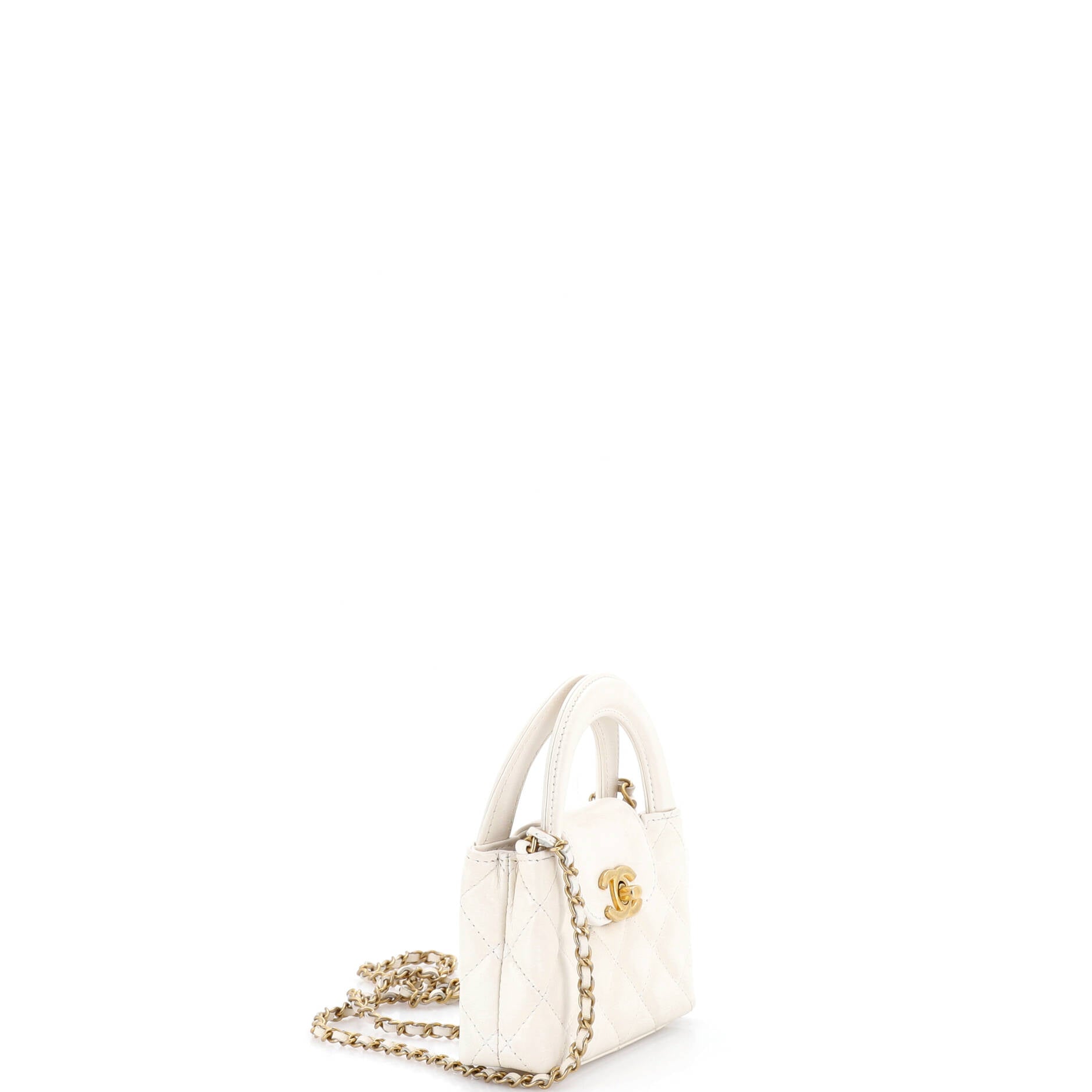 Kelly Top Handle Shopping Bag Quilted Shiny Aged Calfskin Nano