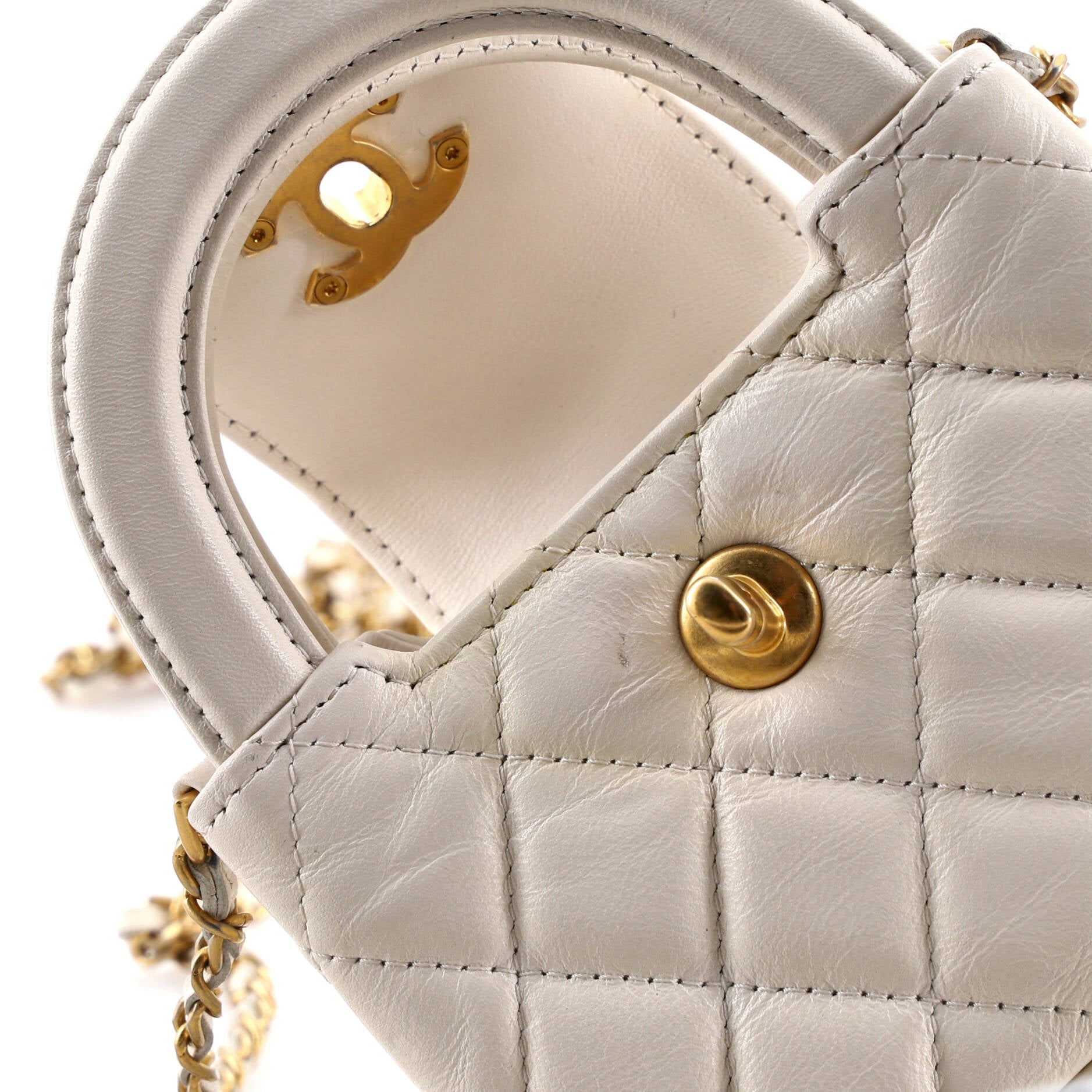 Kelly Top Handle Shopping Bag Quilted Shiny Aged Calfskin Nano