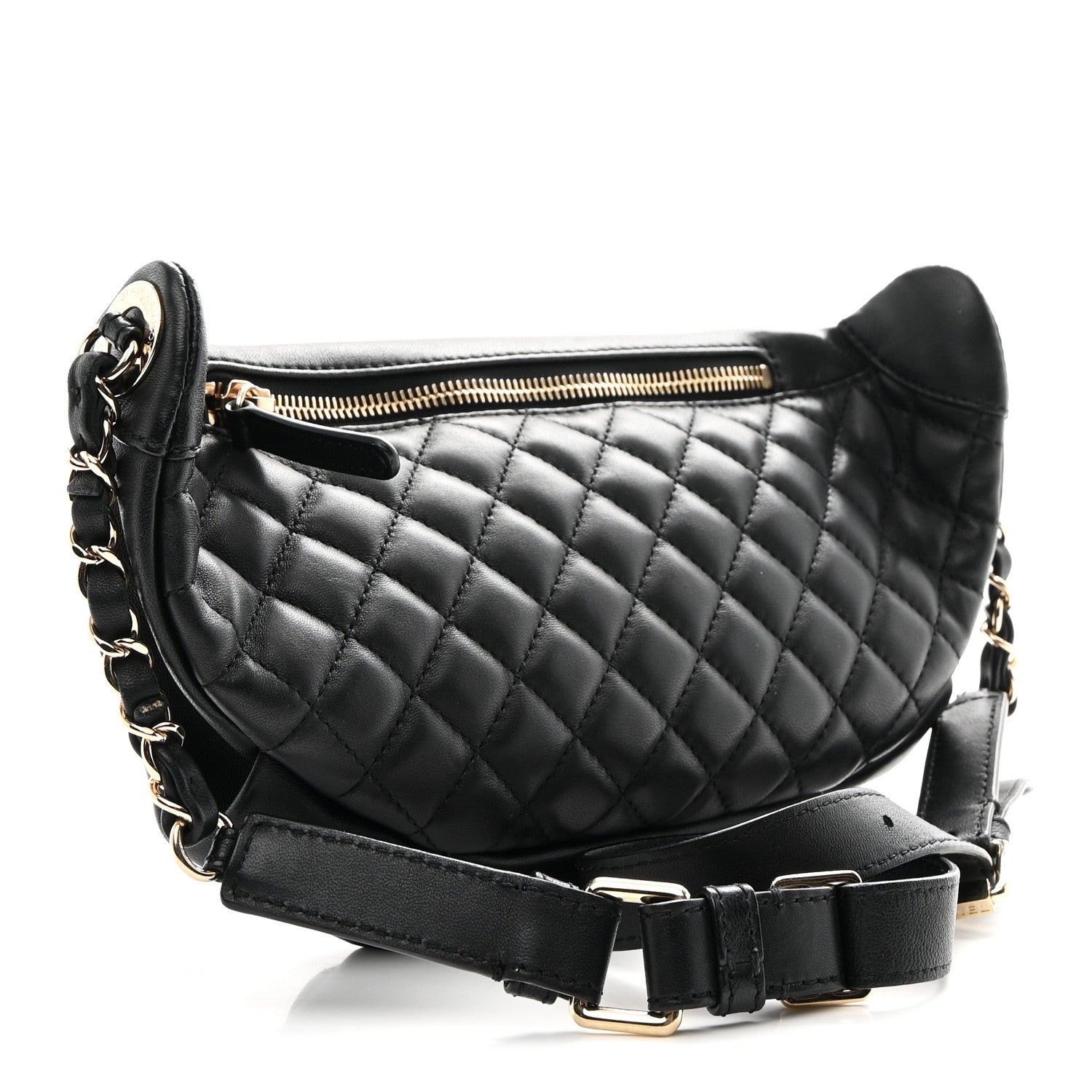 Lambskin Quilted Waist Bag Fanny Pack Black