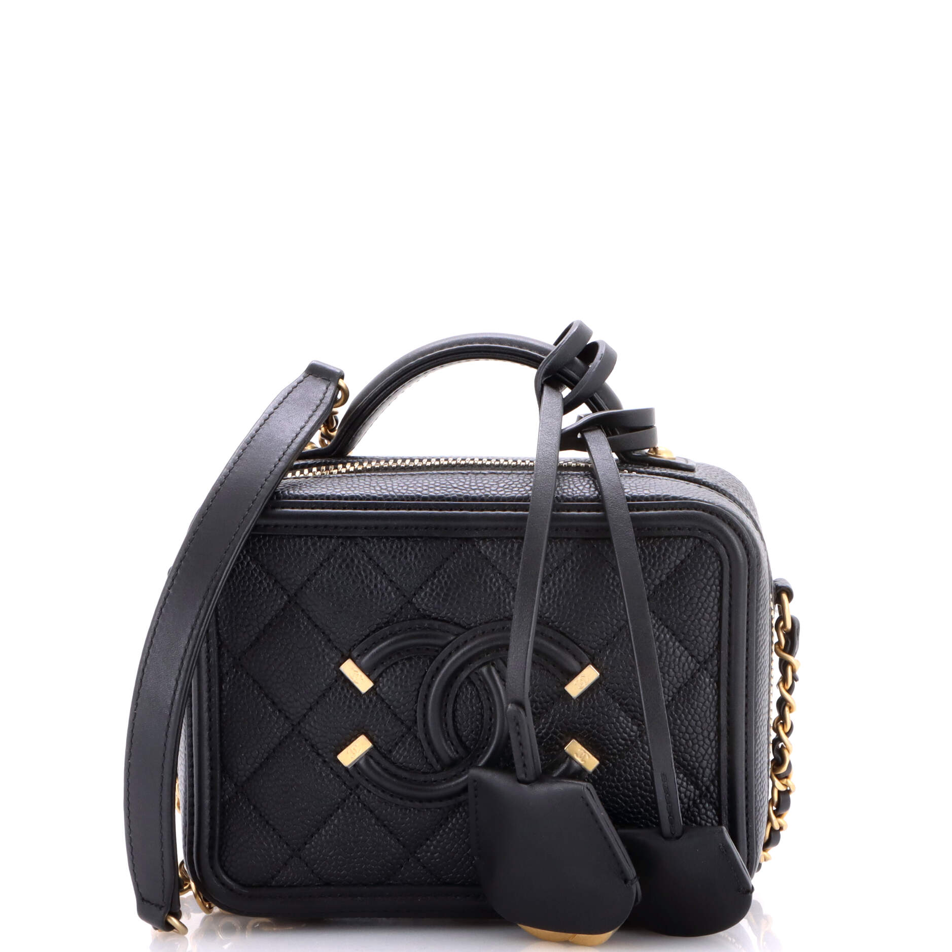 Filigree Vanity Case Quilted Caviar Small