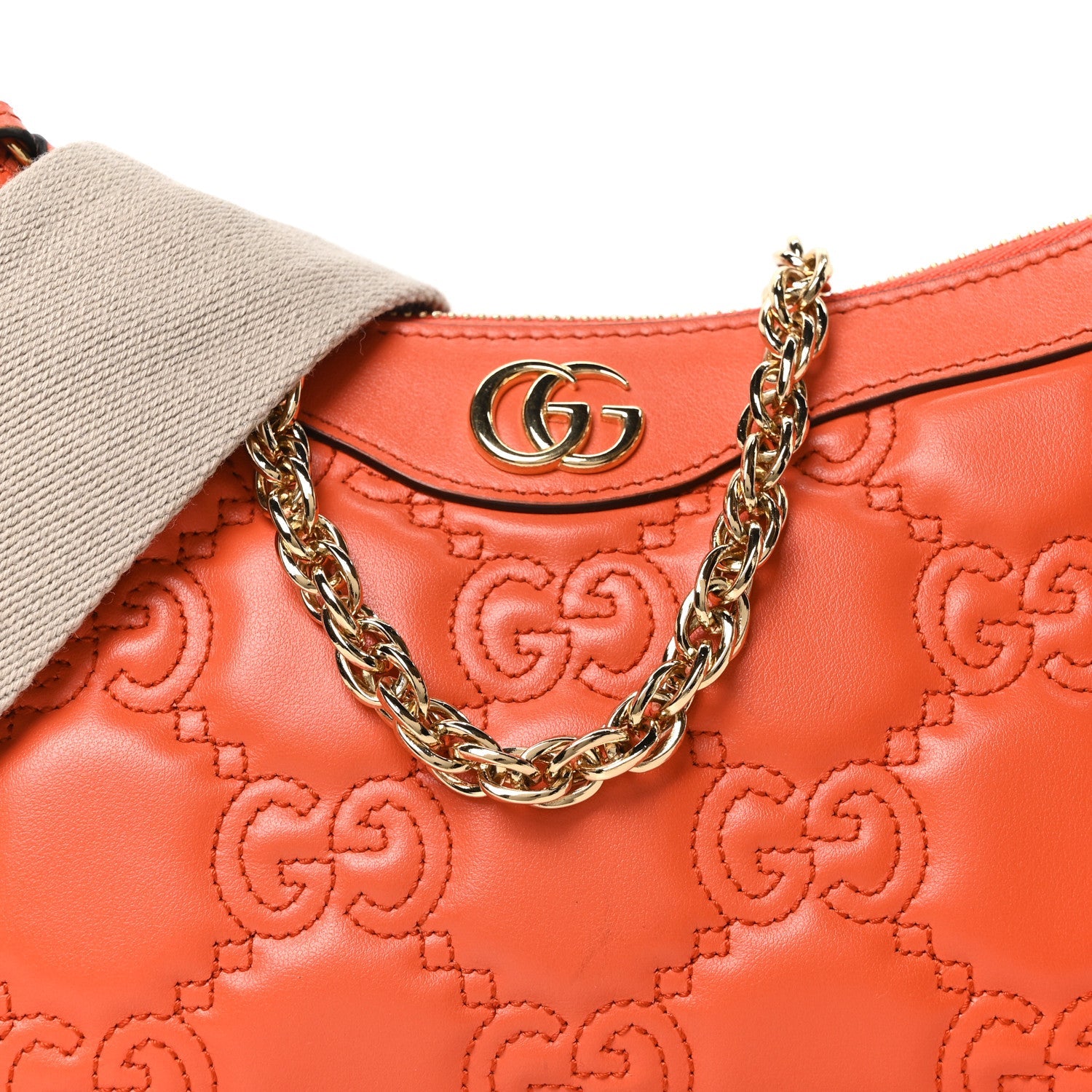 Calfskin GG Matelasse Chain Handbag Deep Orange Natural