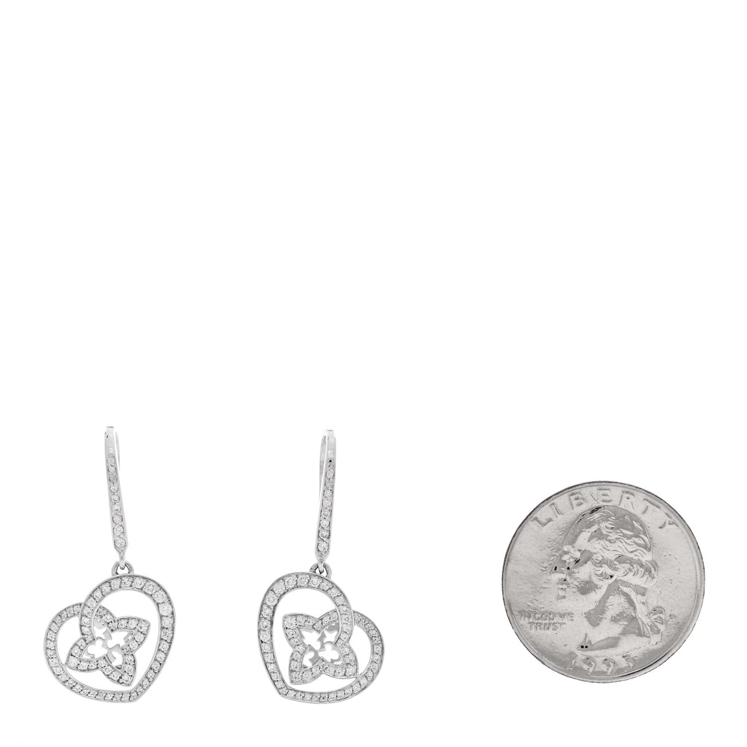 18K White Gold Diamond Small Coeur Heart Drop Earrings
