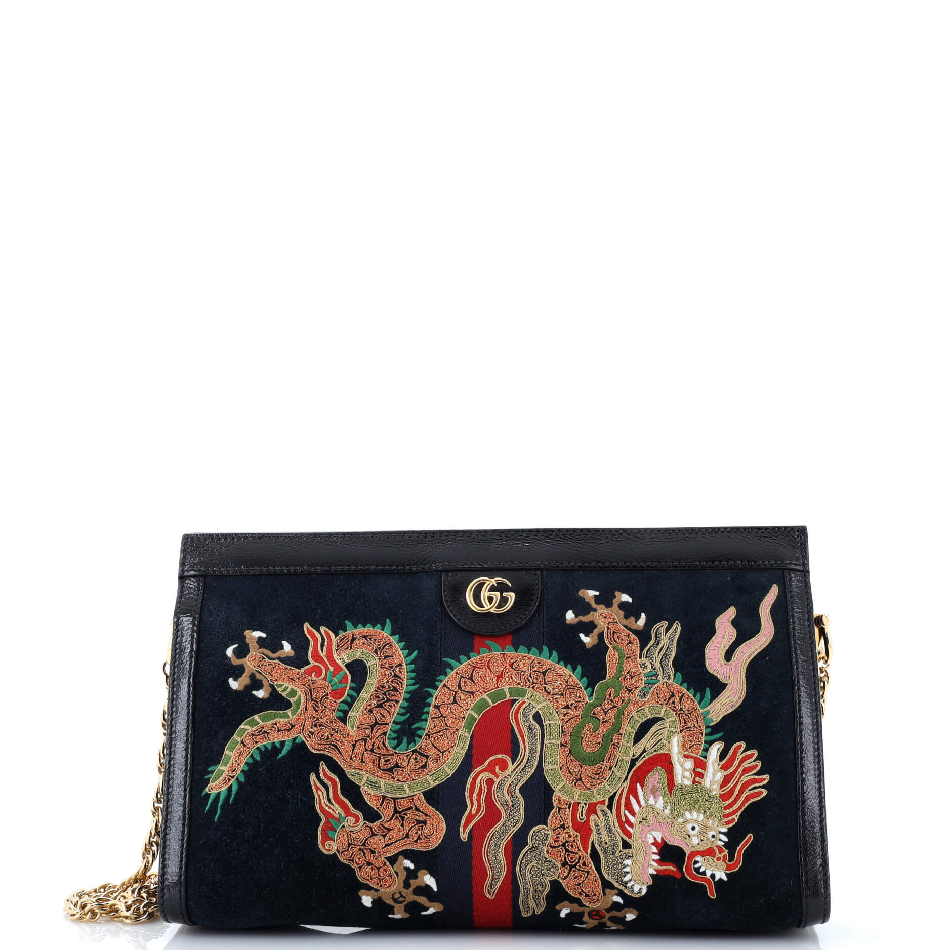 Ophidia Chain Shoulder Bag Embroidered Suede Medium