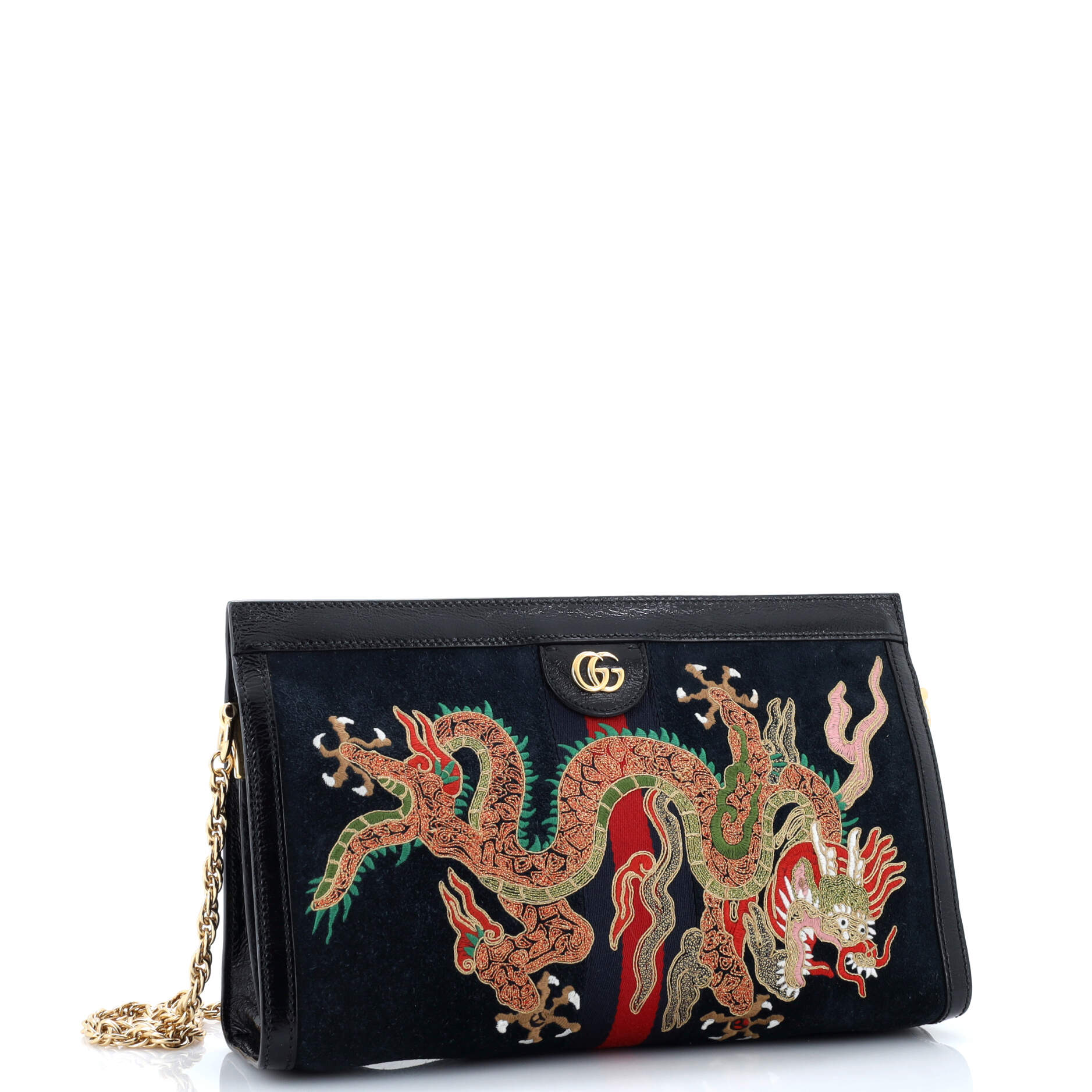 Ophidia Chain Shoulder Bag Embroidered Suede Medium