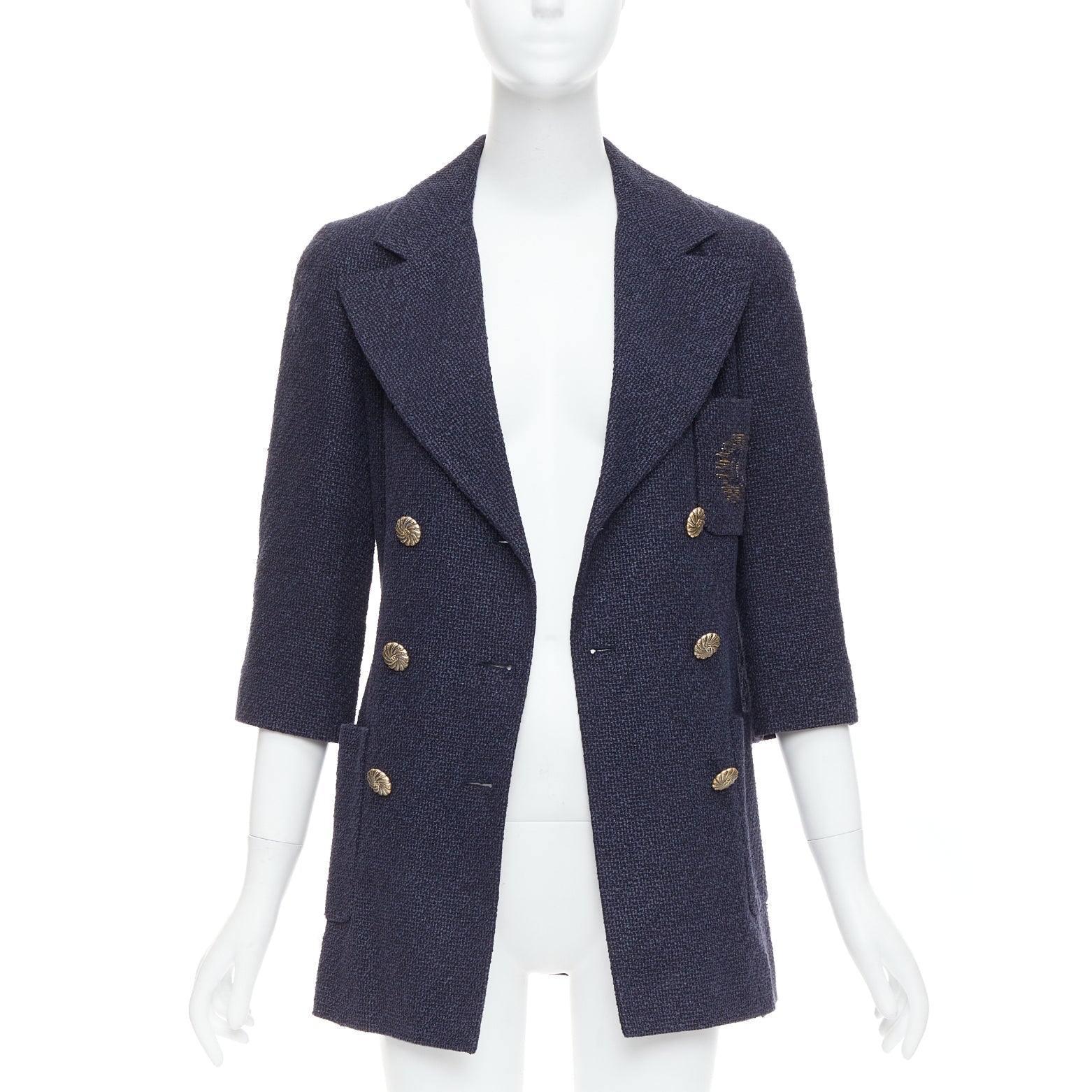 Women's Chanel tweed CC pocket double breast schoolboy jacket