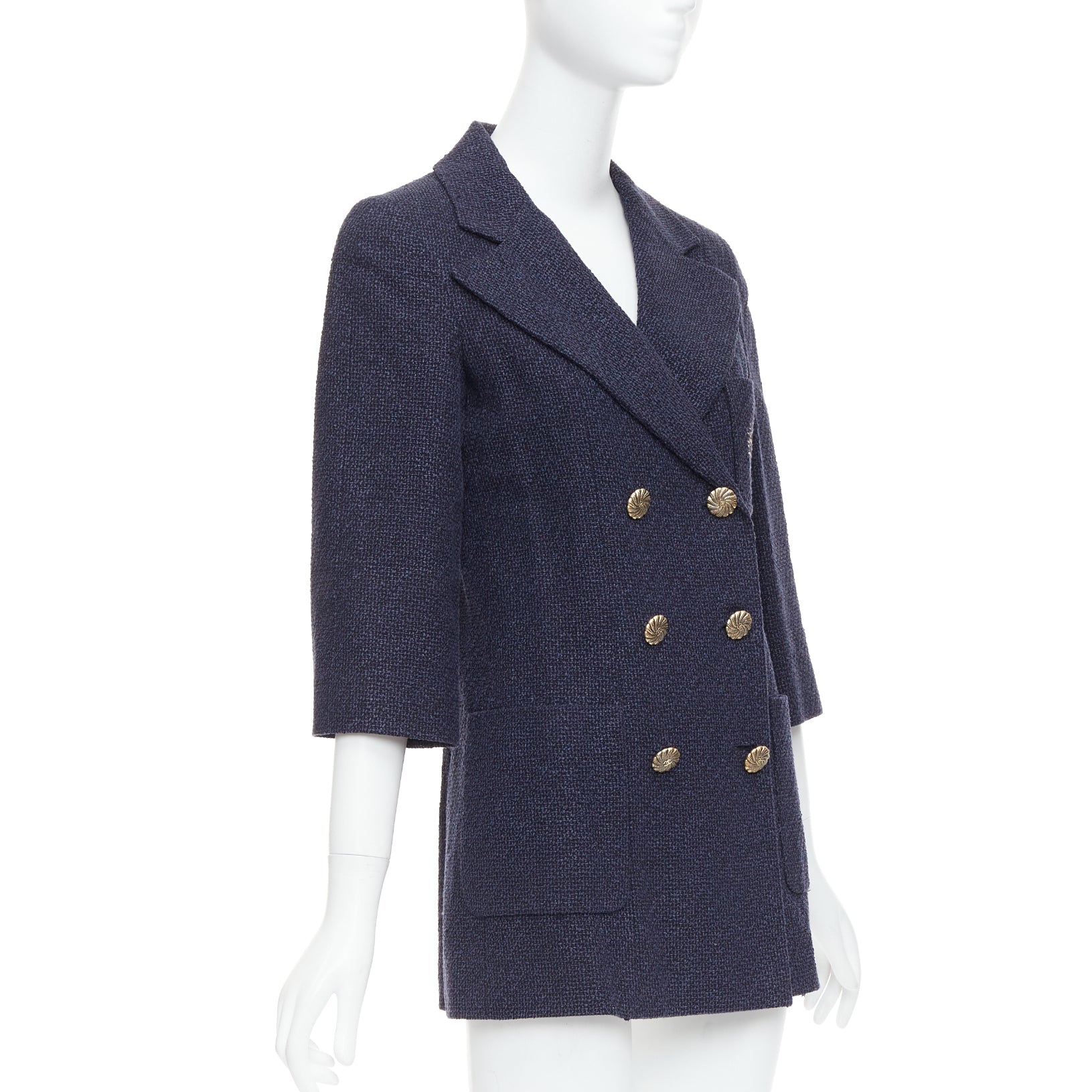 Women's Chanel tweed CC pocket double breast schoolboy jacket
