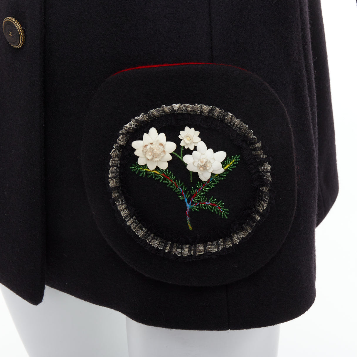 Women's Chanel Edelweiss flower embroidery circle pocket wool coat