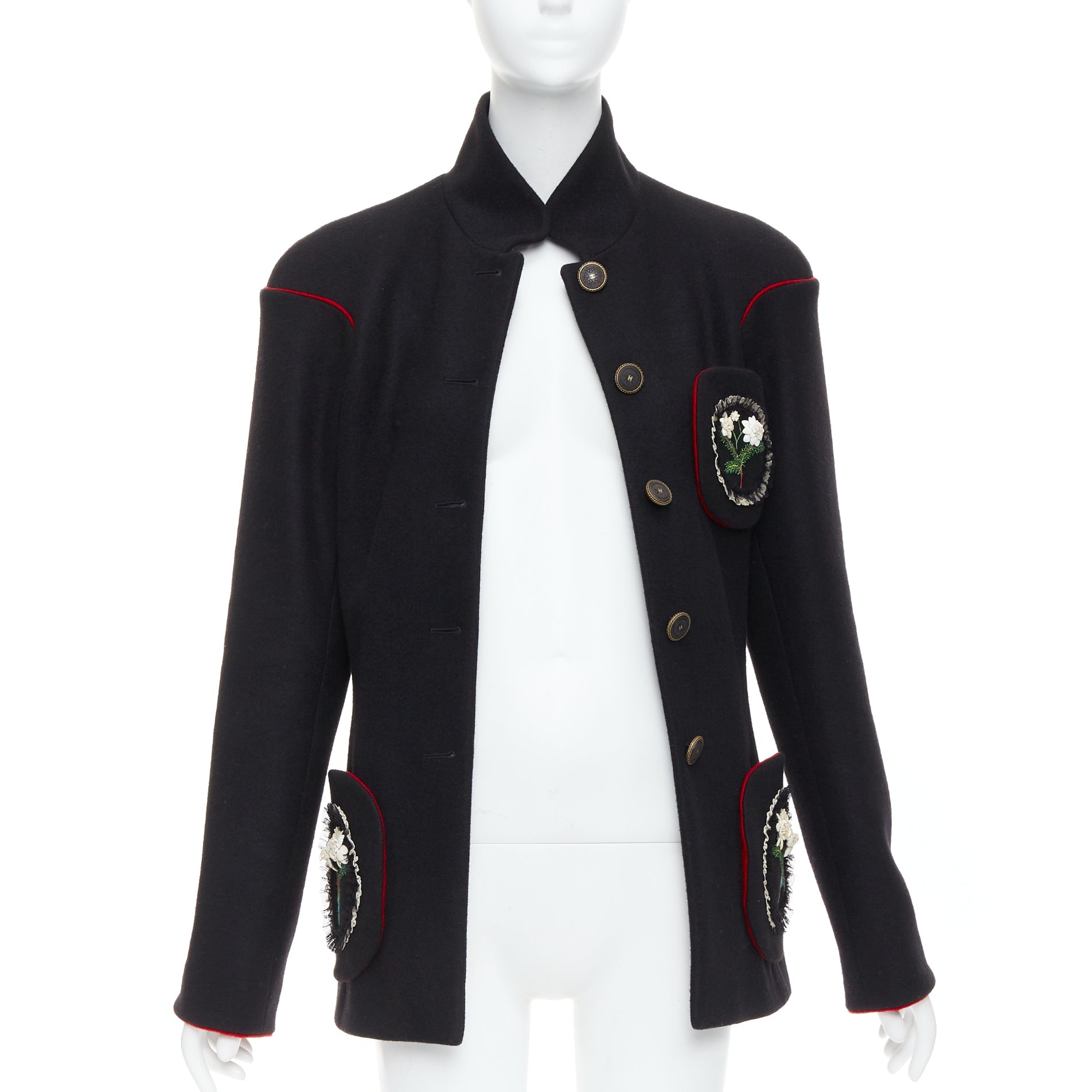 Women's Chanel Edelweiss flower embroidery circle pocket wool coat