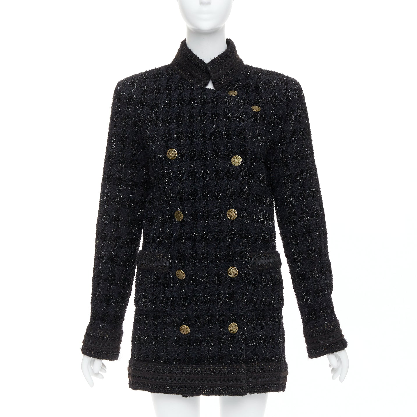 Women's Chanel Paris Shanghai metallic checked qipao coat