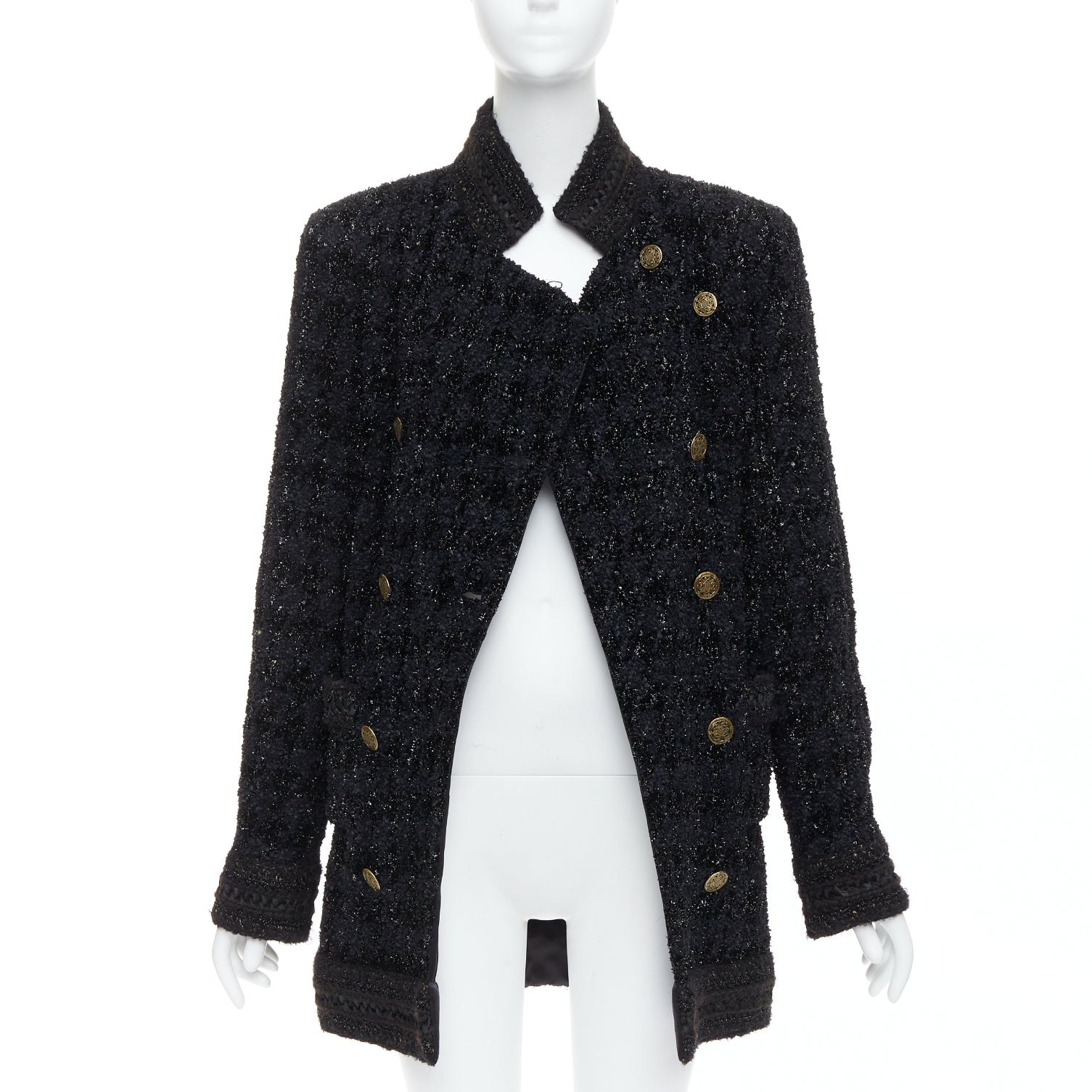 Women's Chanel Paris Shanghai metallic checked qipao coat