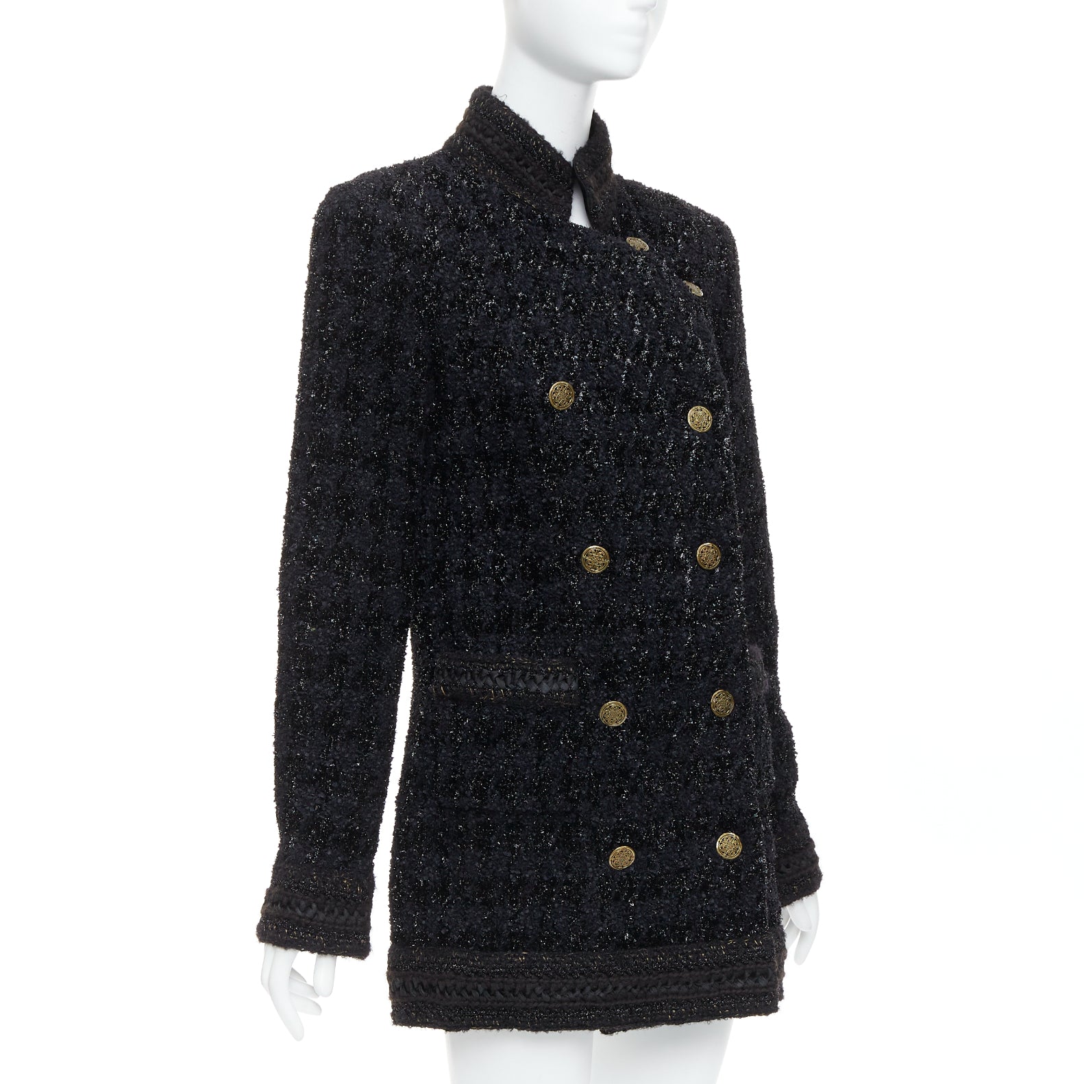 Women's Chanel Paris Shanghai metallic checked qipao coat