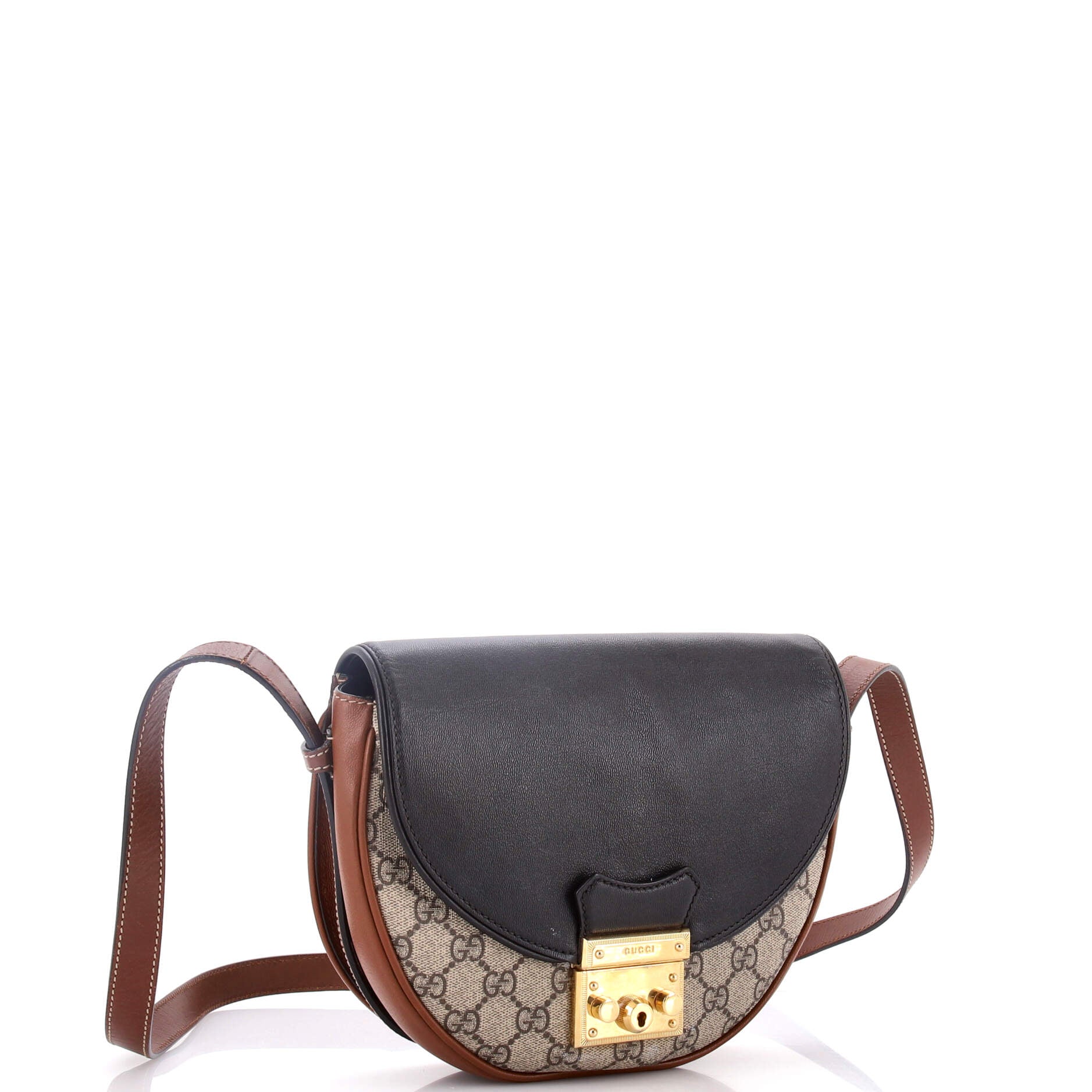 Padlock Saddle Shoulder Bag GG Coated Canvas and Leather Small