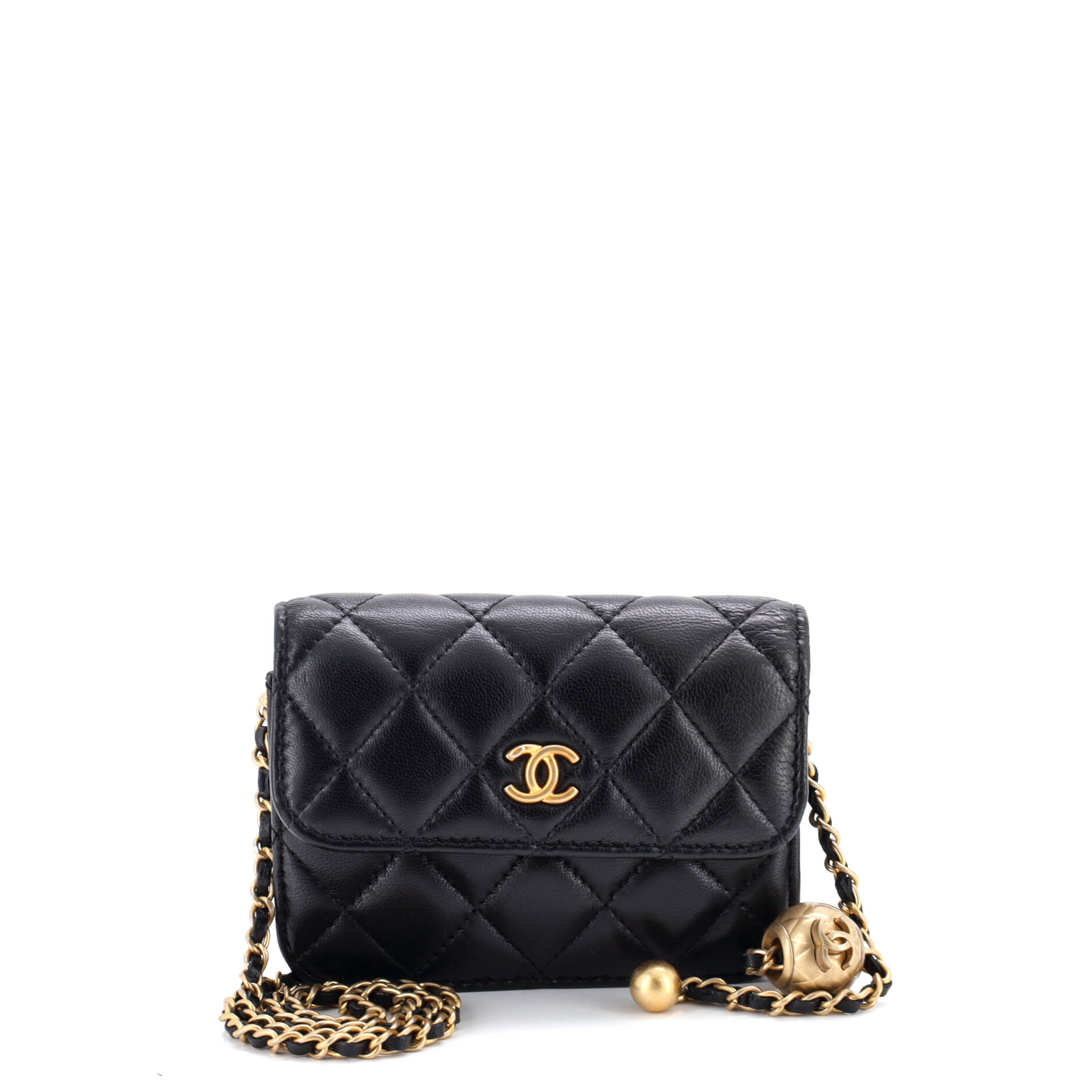 Pearl Crush Flap Clutch with Chain Quilted Lambskin Mini