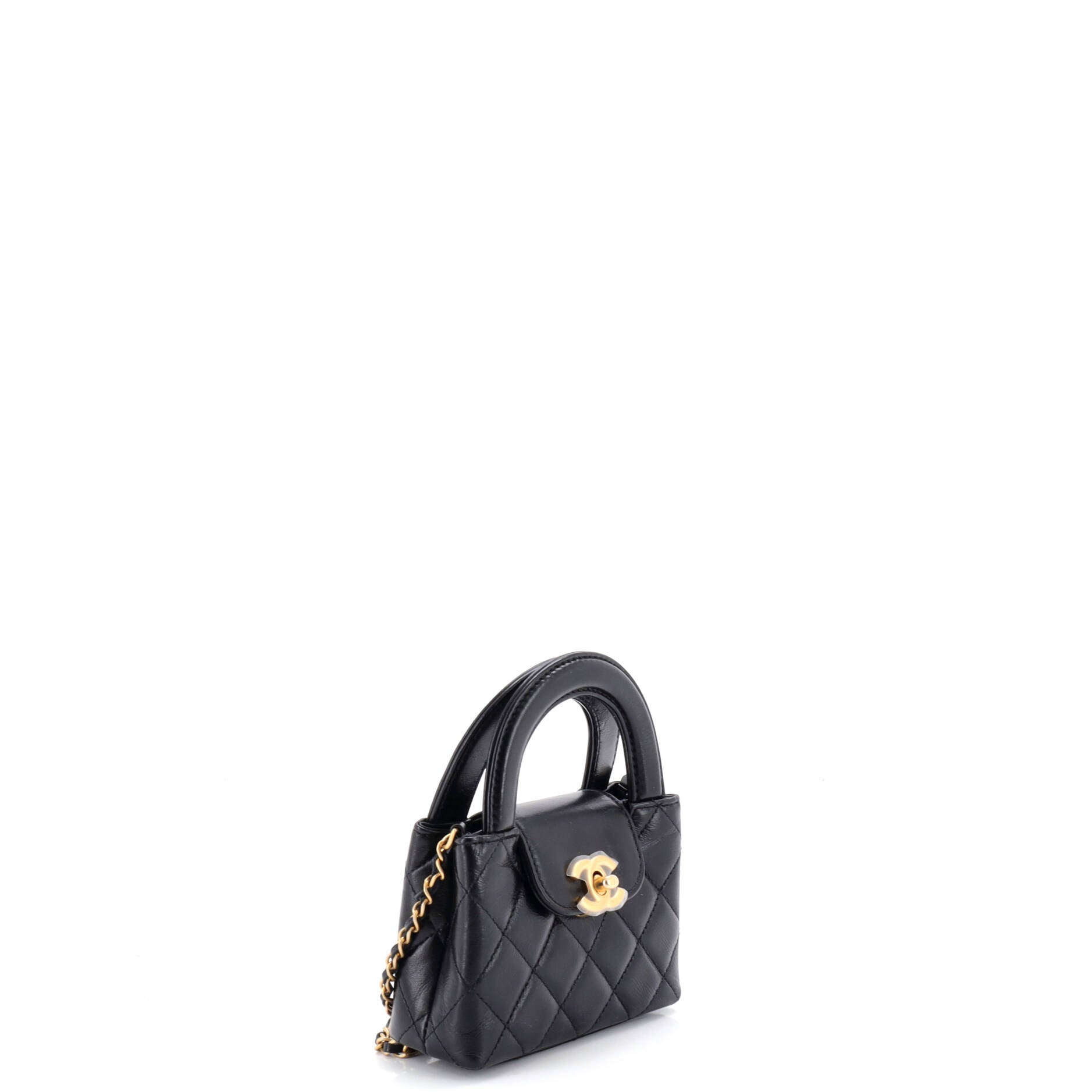 Kelly Top Handle Shopping Bag Quilted Shiny Aged Calfskin Nano