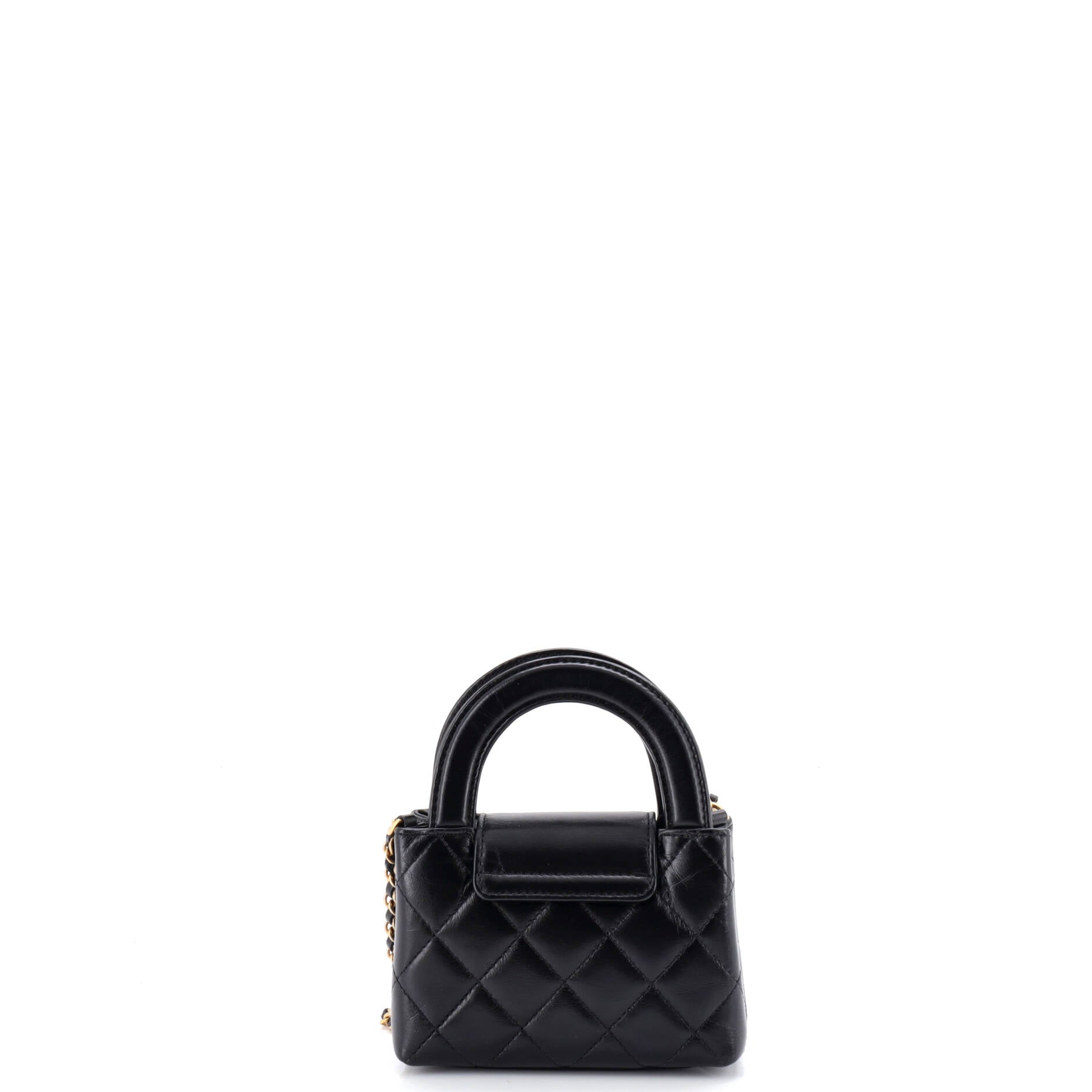 Kelly Top Handle Shopping Bag Quilted Shiny Aged Calfskin Nano