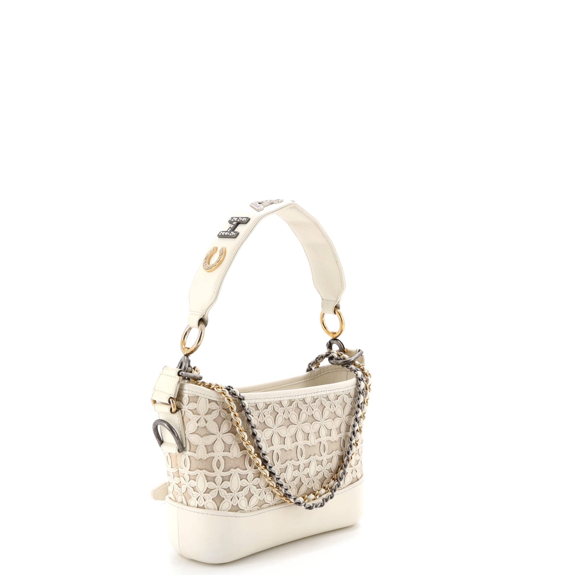 Gabrielle Hobo with Logo Handle Laser Cut Calfskin and Wool Felt Small