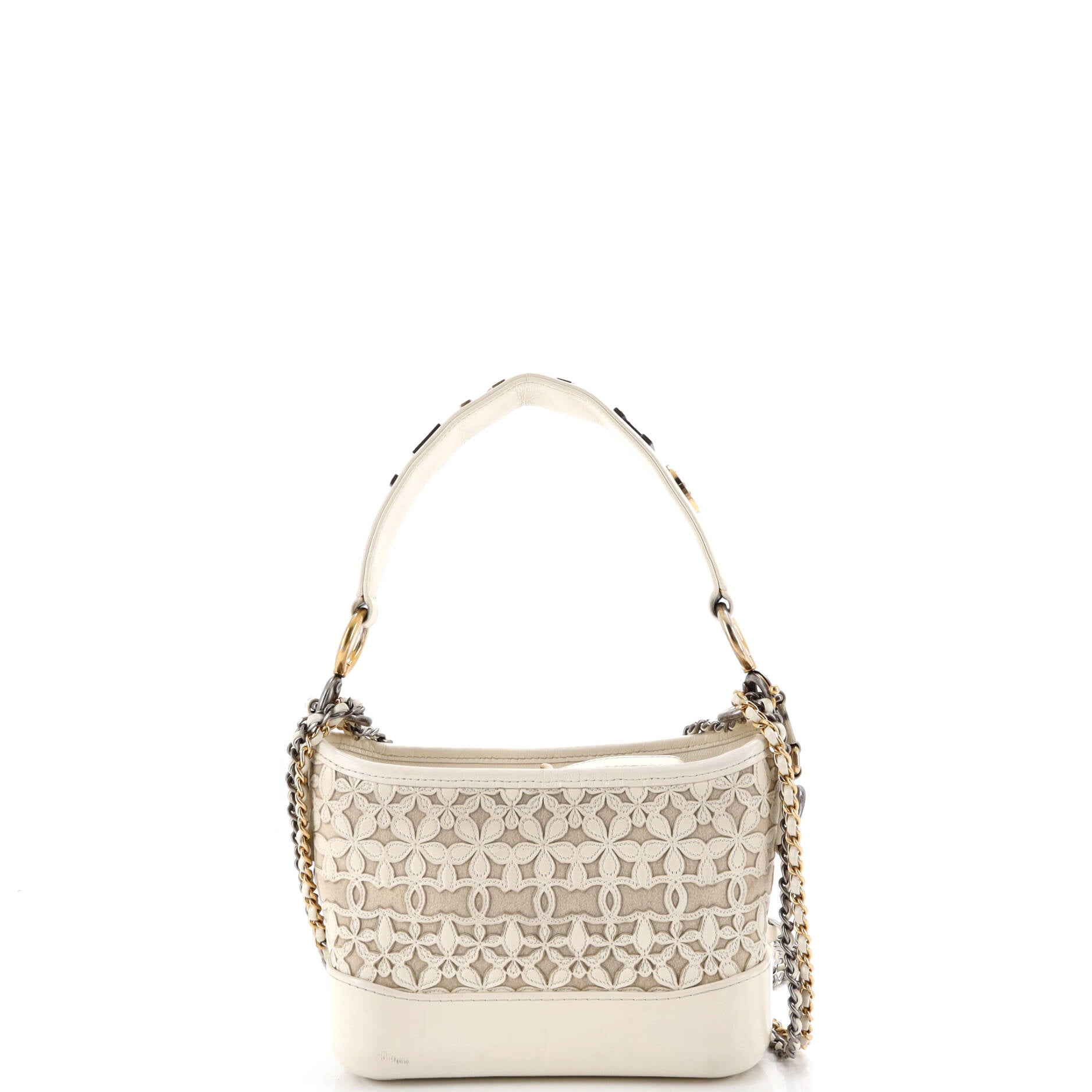 Gabrielle Hobo with Logo Handle Laser Cut Calfskin and Wool Felt Small