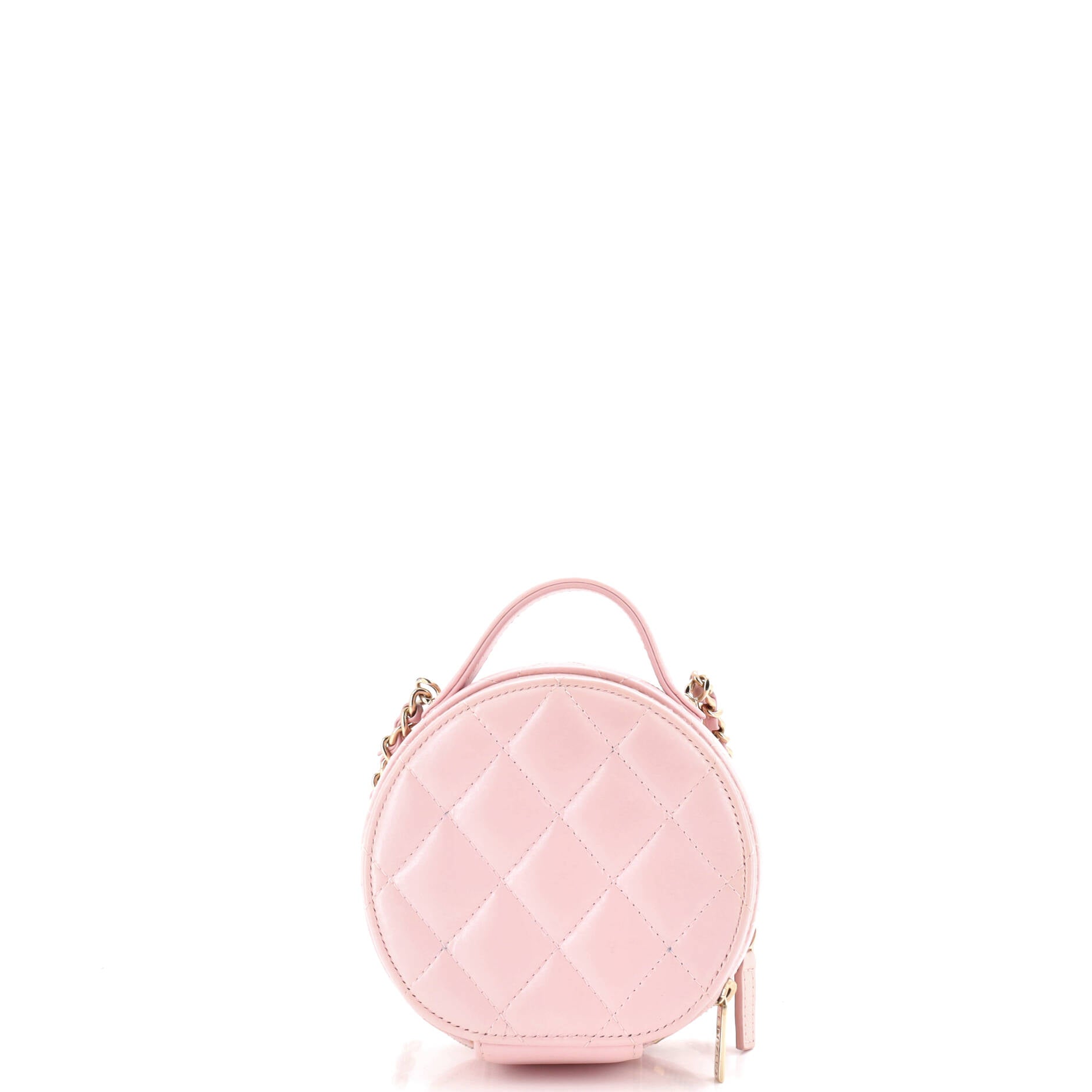 Handle with Care Round Vanity Case with Chain Quilted Lambskin Small