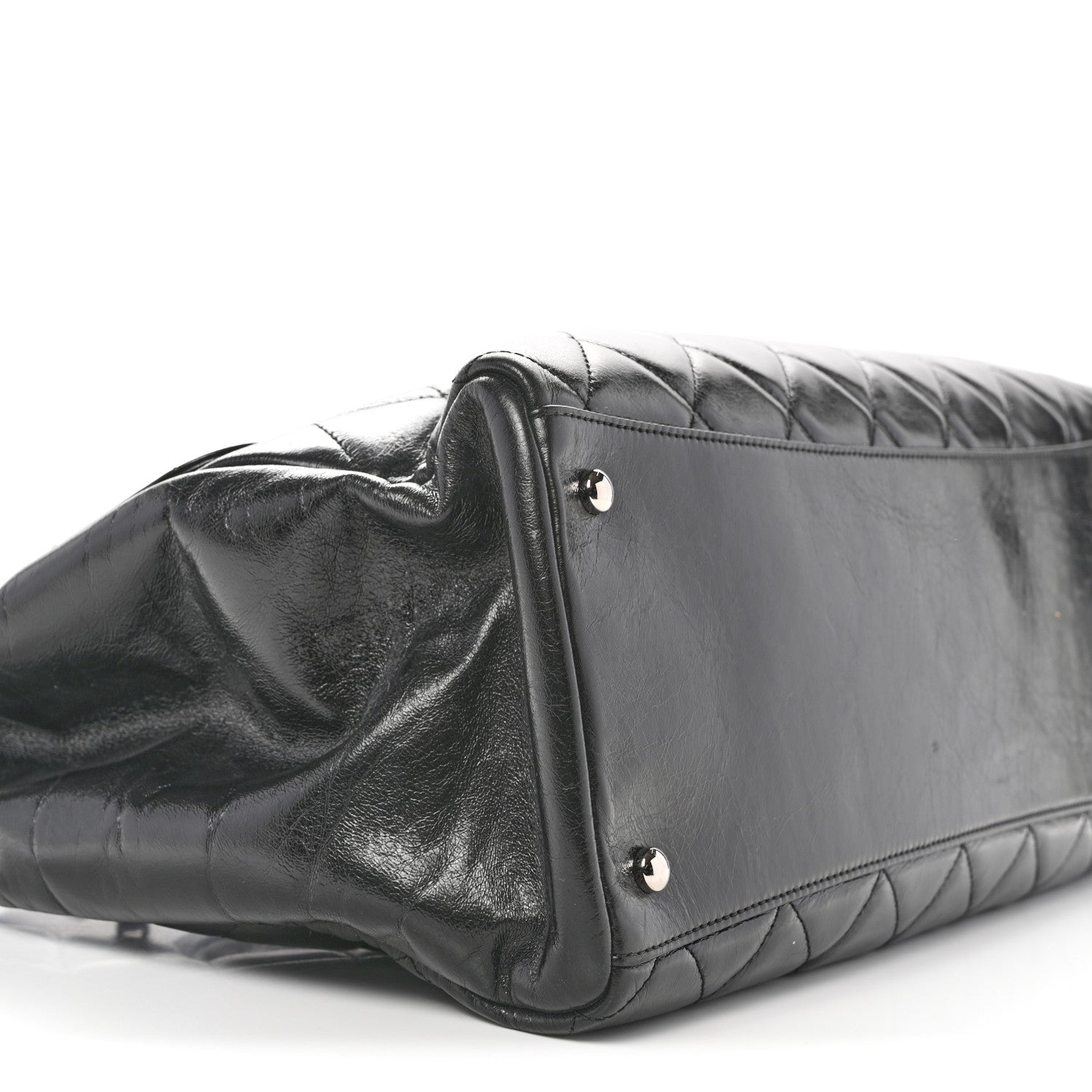 Glazed Calfskin Quilted Large CC Delivery Tote Black