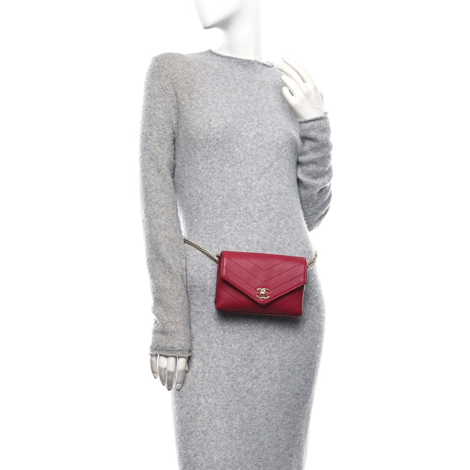 Calfskin Chevron Stitched Coco Waist Bag Red