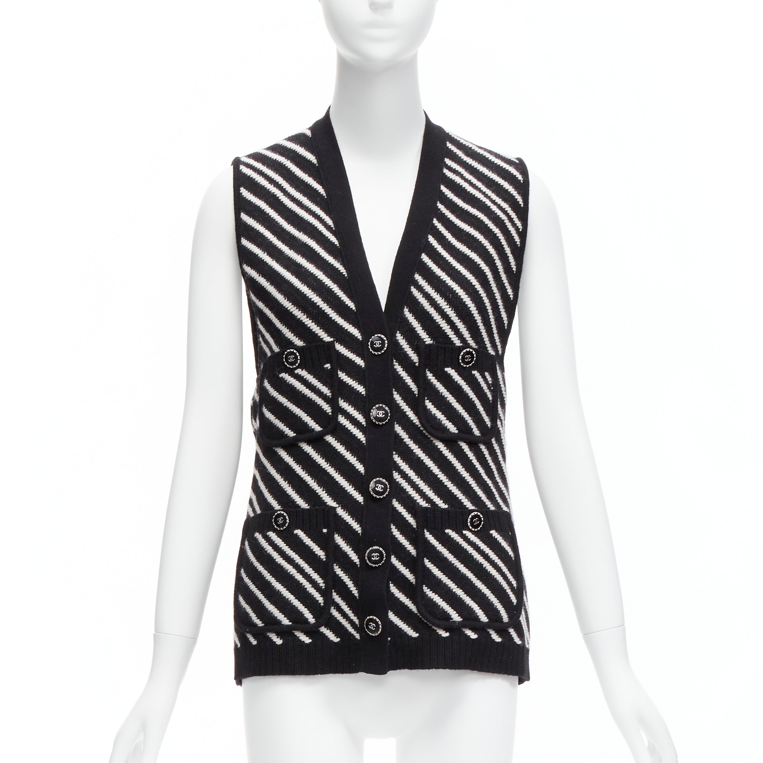 Women's Chanel cashmere graphic stripes pocket vest jacket