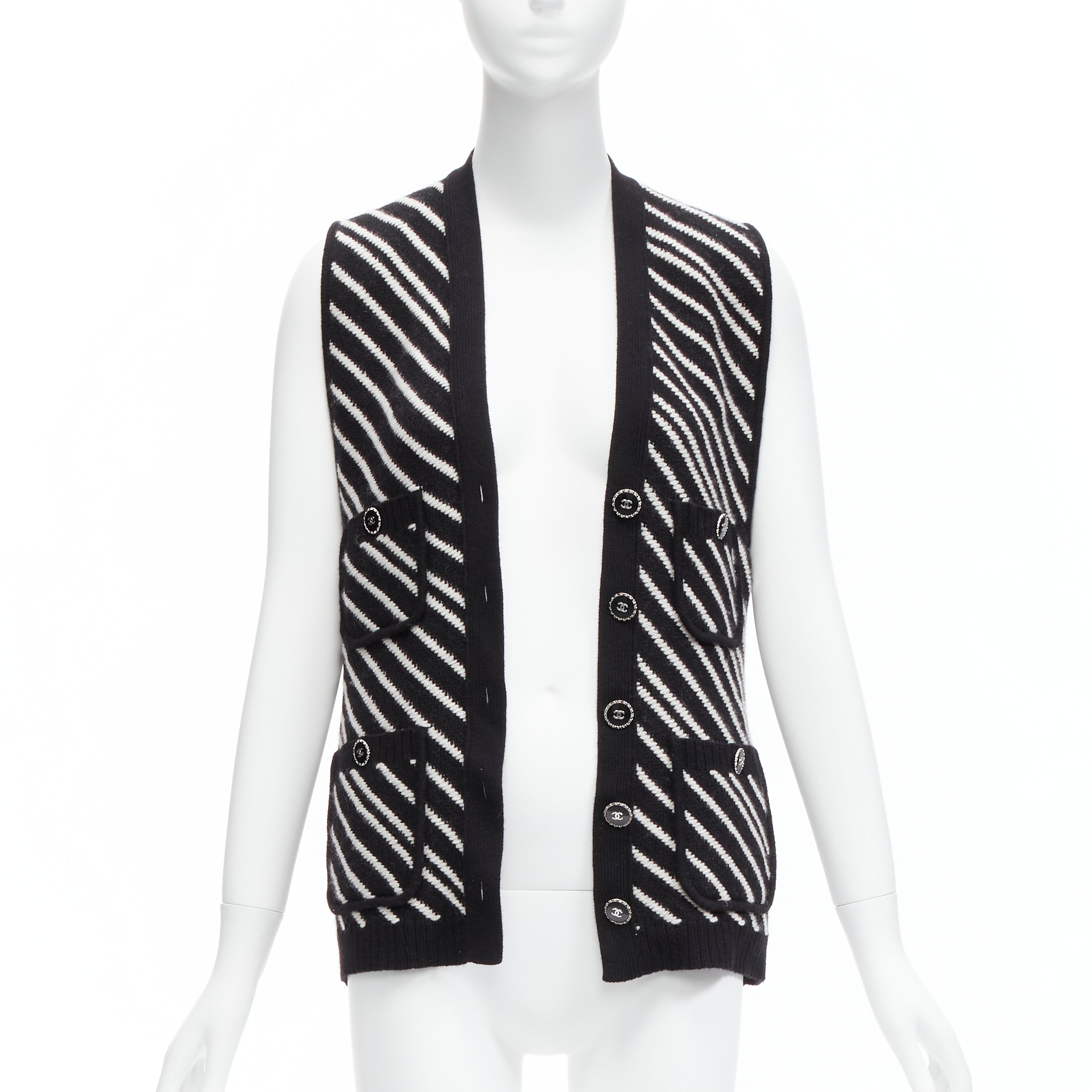 Women's Chanel cashmere graphic stripes pocket vest jacket