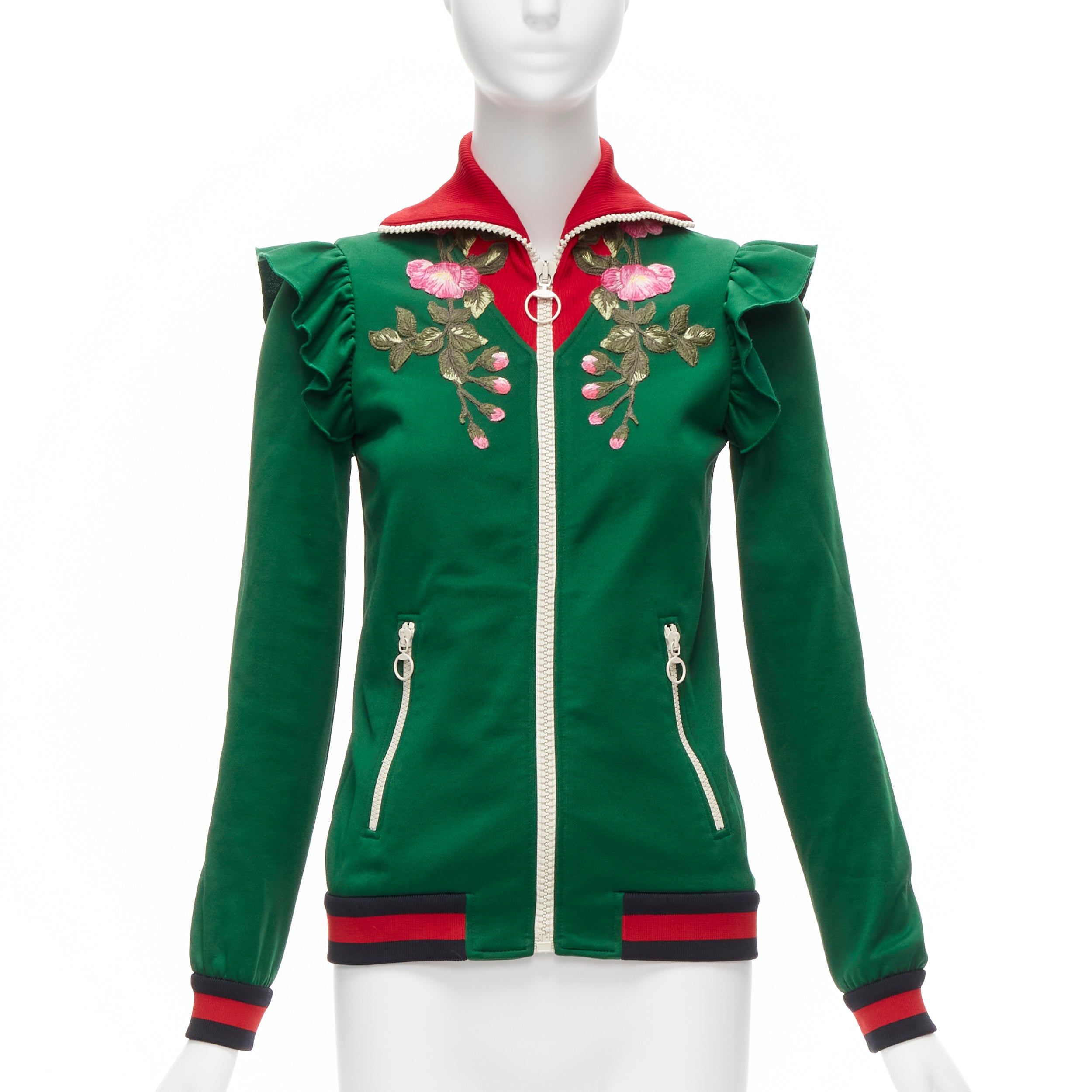 Women's Gucci Alessandro Michele floral applique ruffled track jacket