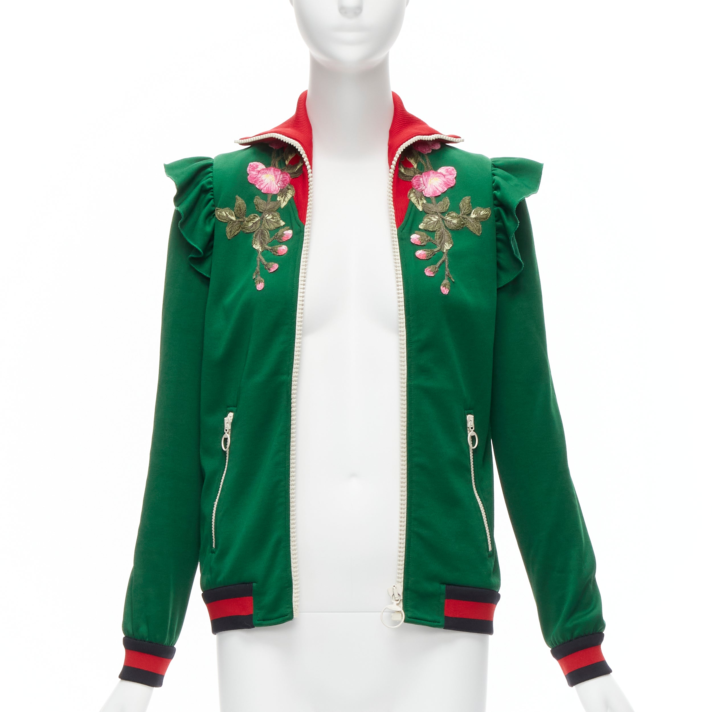 Women's Gucci Alessandro Michele floral applique ruffled track jacket