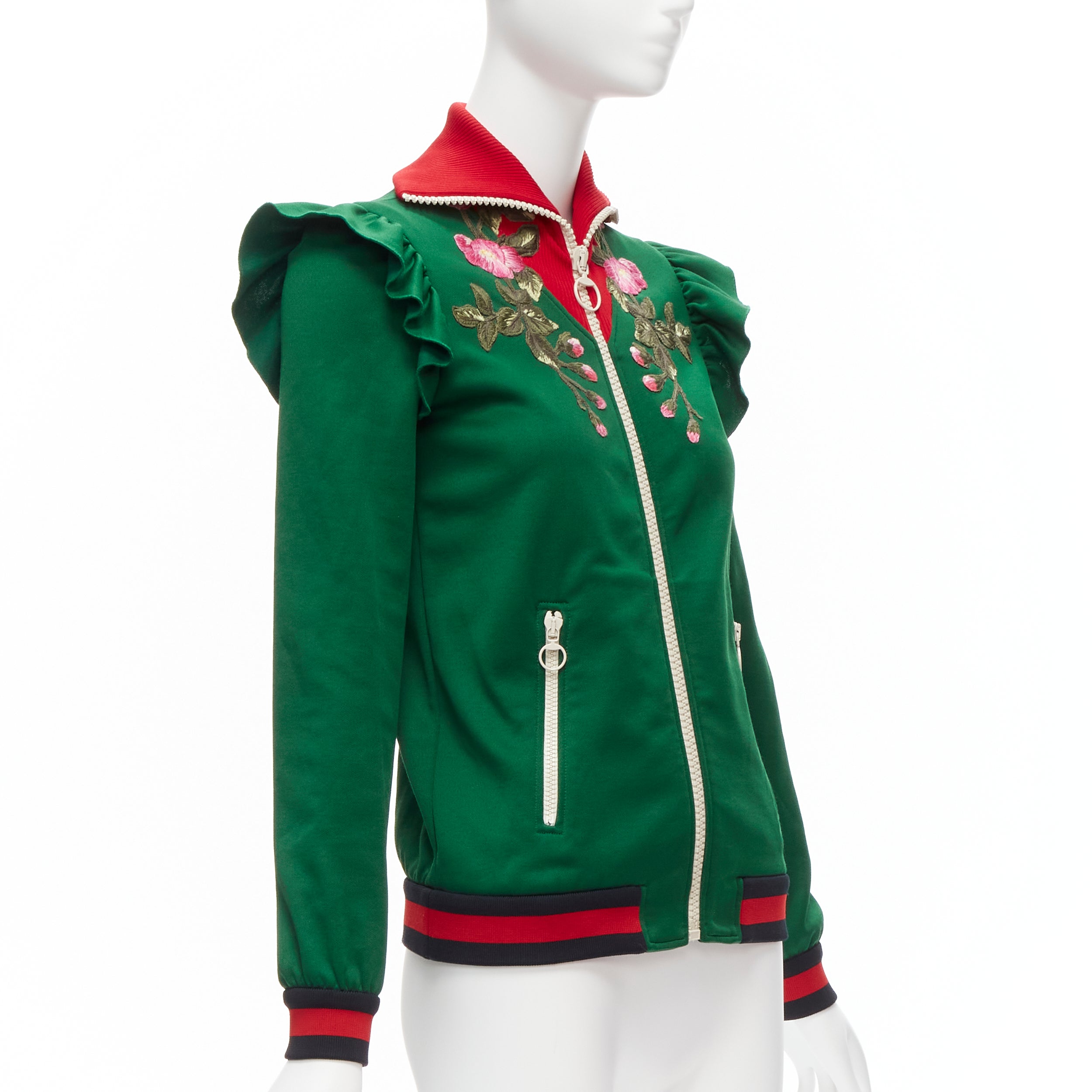 Women's Gucci Alessandro Michele floral applique ruffled track jacket