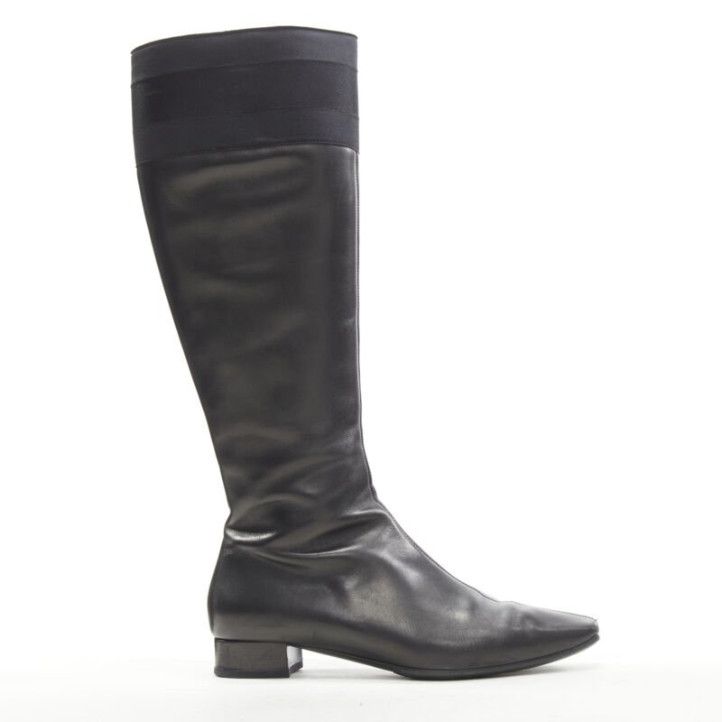 Women's Gucci web trim leather bamboo charm zip riding boots