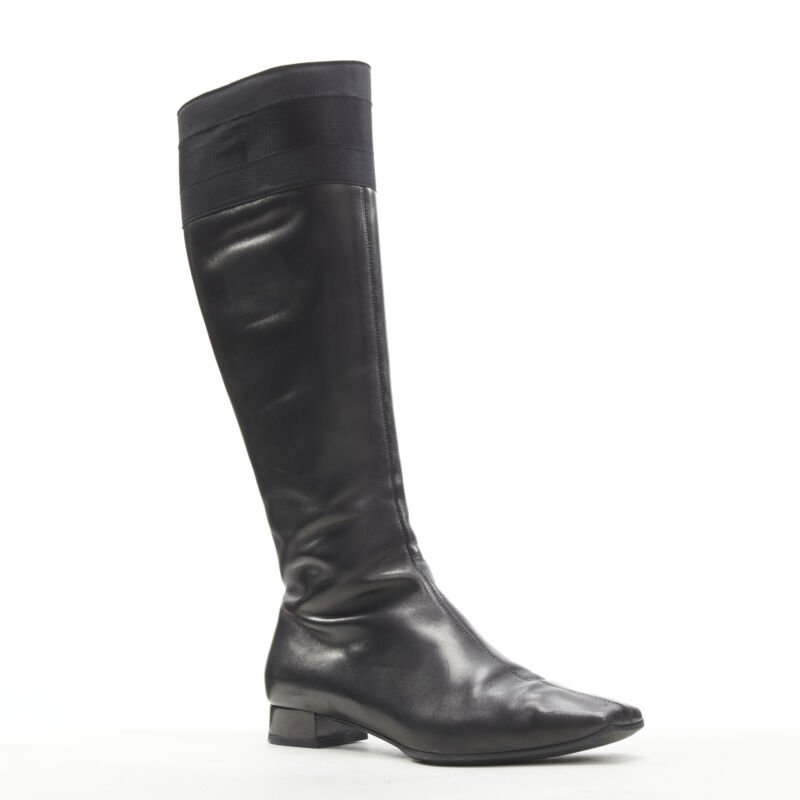 Women's Gucci web trim leather bamboo charm zip riding boots