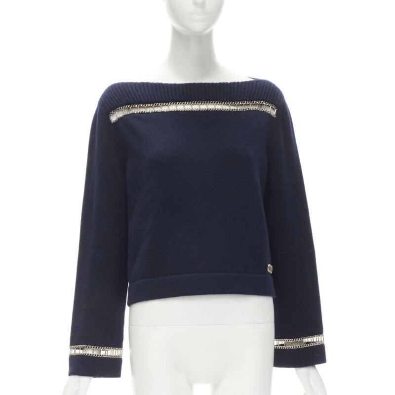 Women's Chanel cashmere chain trim boat neck sweater