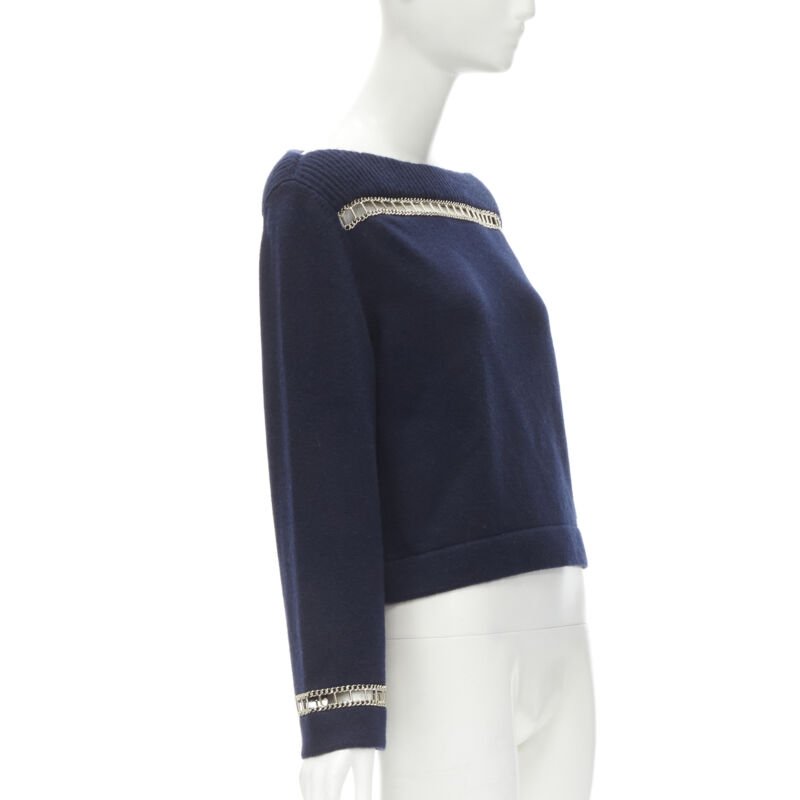 Women's Chanel cashmere chain trim boat neck sweater